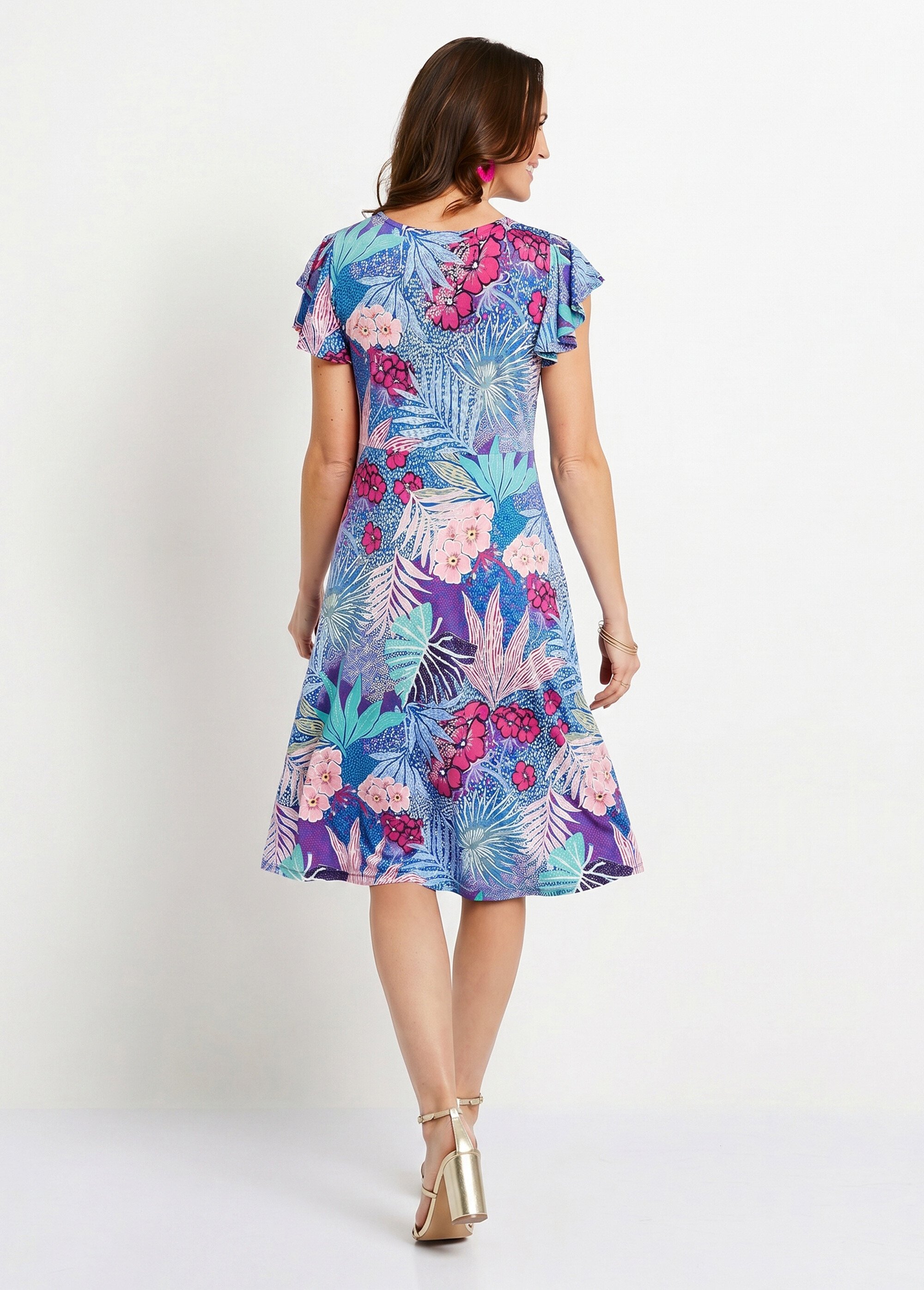 Robe courte évasée col V drapé