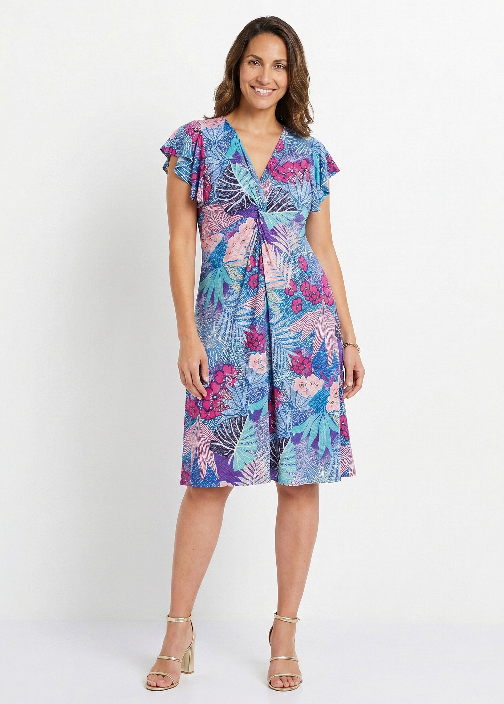 Robe courte évasée col V drapé Femme Bleu ESSOR FA1