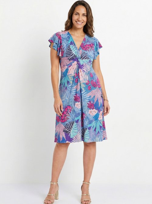 Robe courte évasée col V drapé Femme Bleu ESSOR FA1