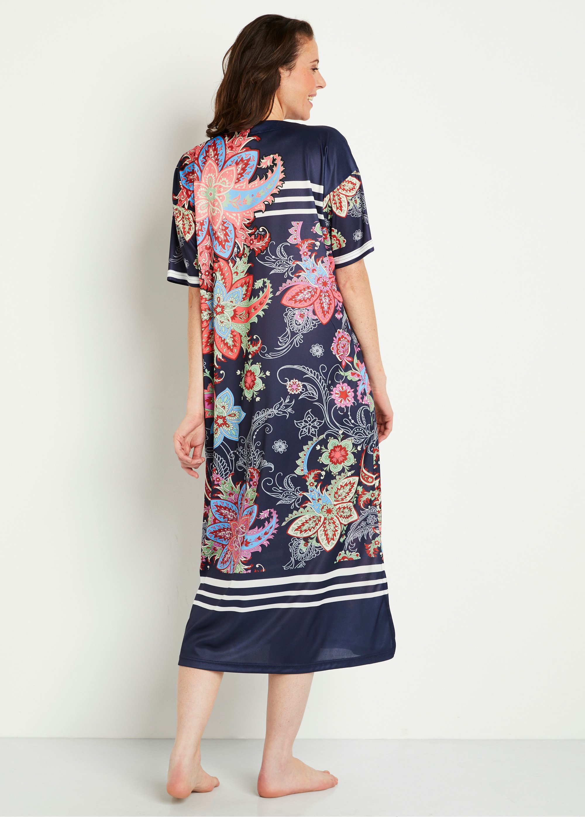 Robe d'hôtesse satinée antistatique imprimée