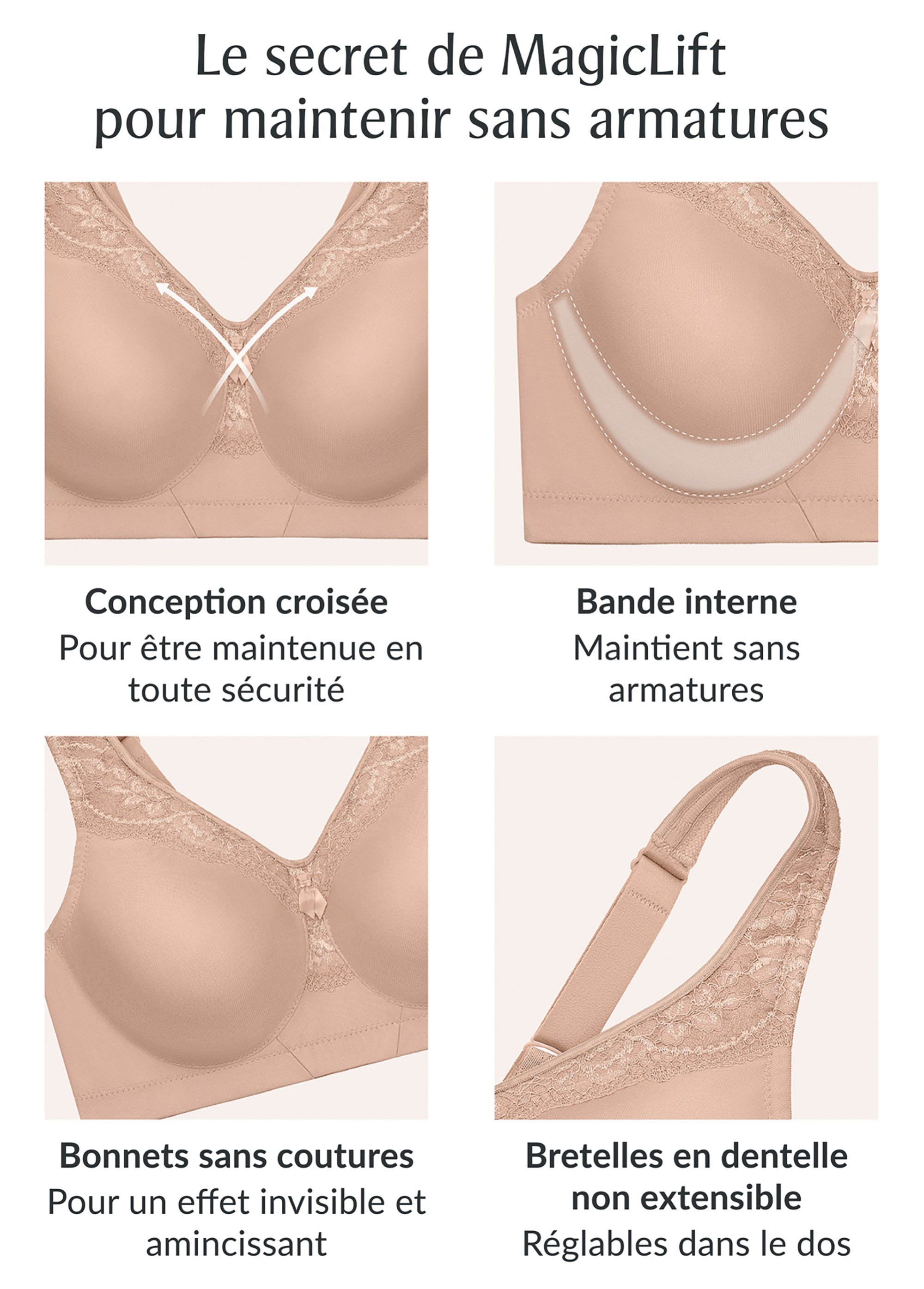 Soutien-gorge MagicLift à maintien ferme sans coutures sans armatures spécial formes généreuses n°1007 Femme Grande Taille Beige 1007 DE1