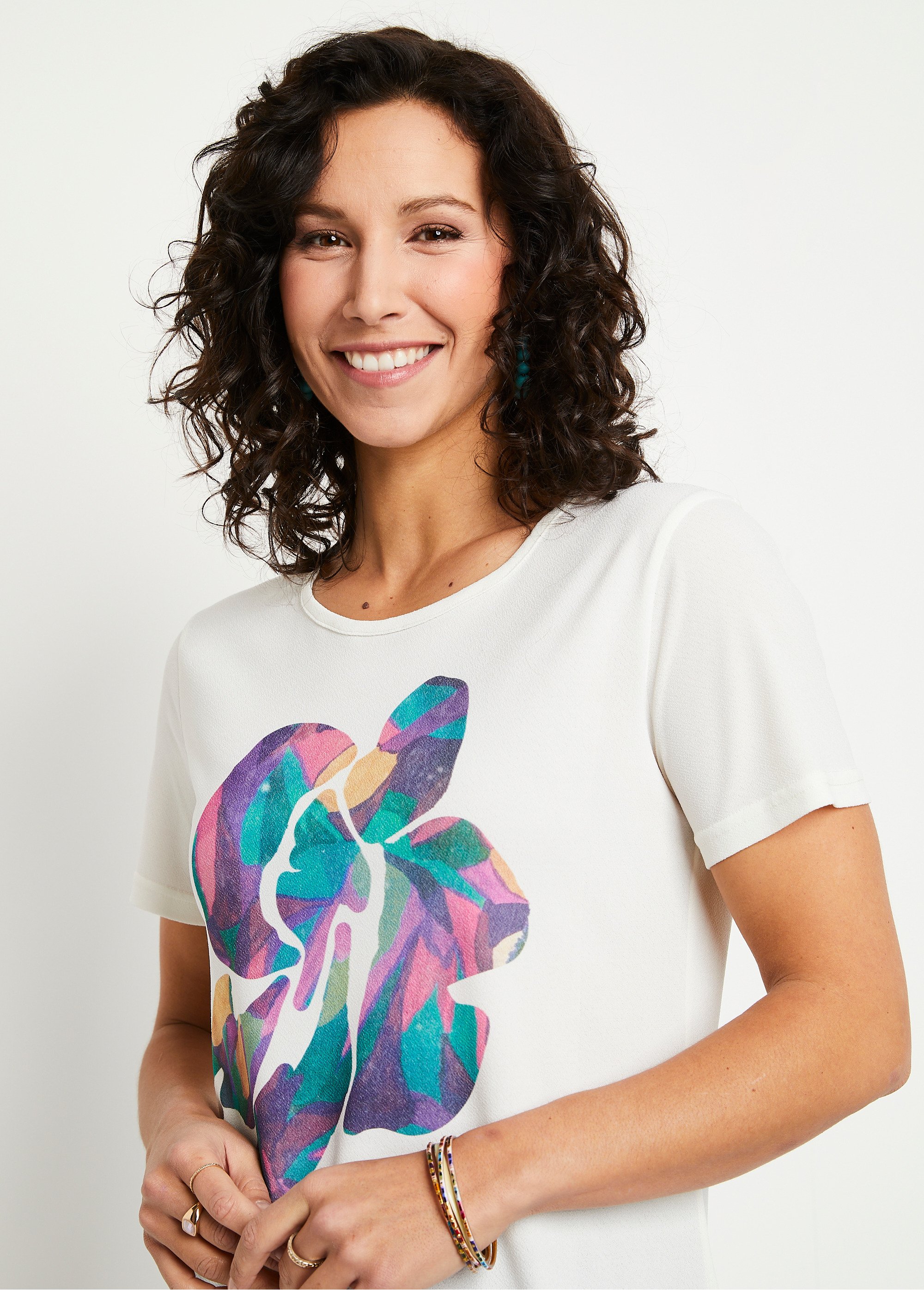 T-shirt col rond avec motif fleuri