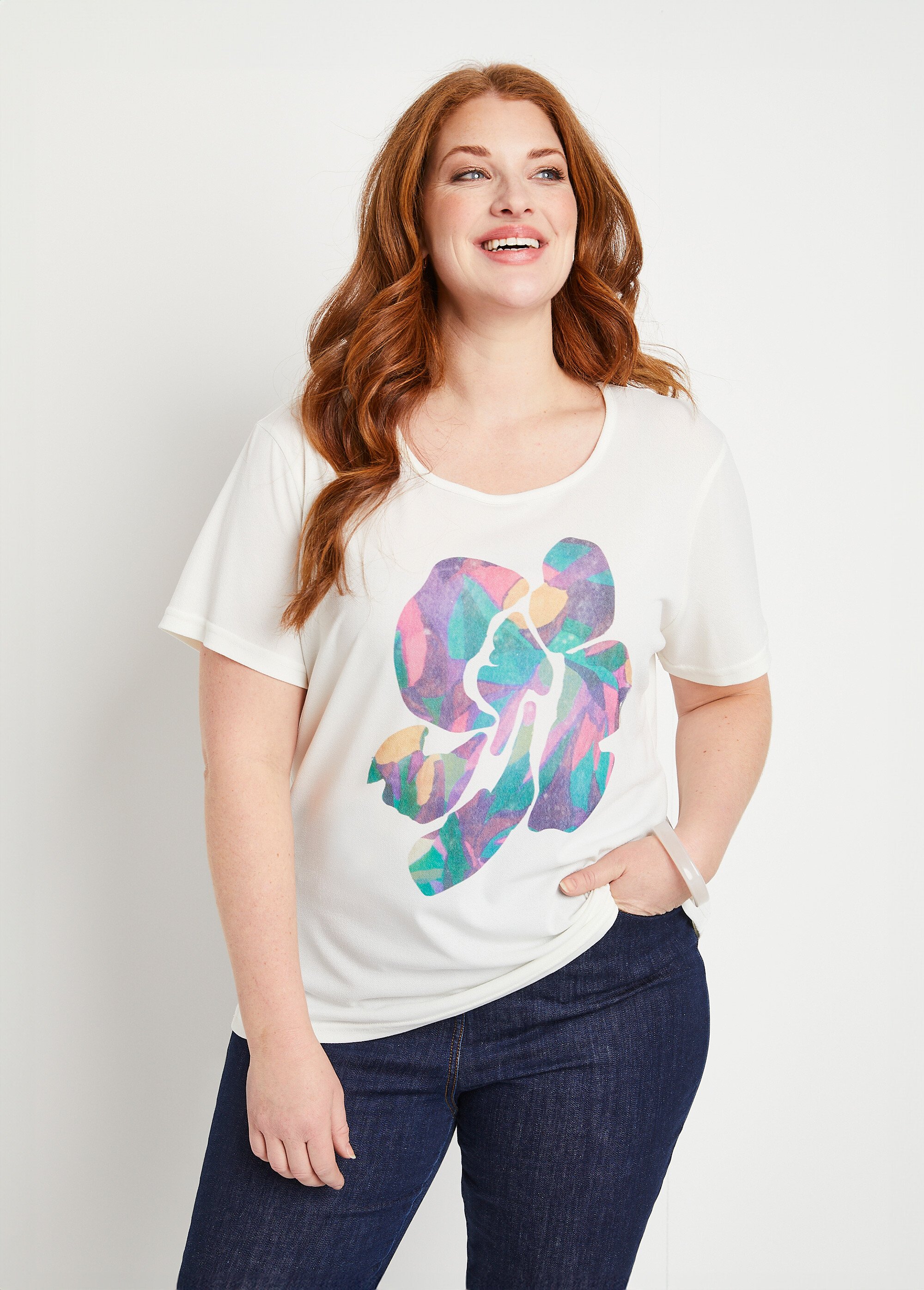 T-shirt blanc court avec motif Femme Grande Taille Blanc CAPPEL FA1