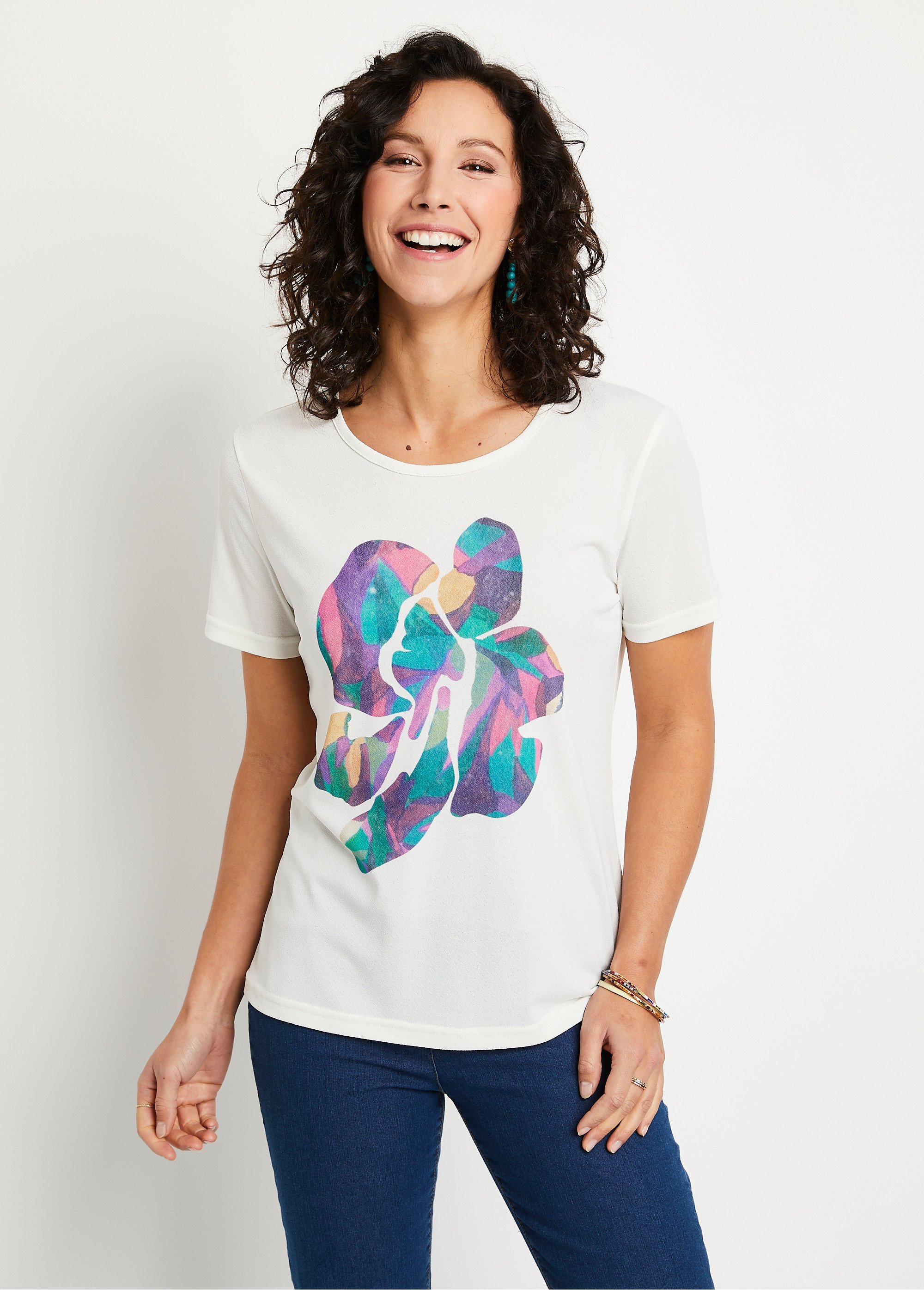 T-shirt col rond avec motif fleuri