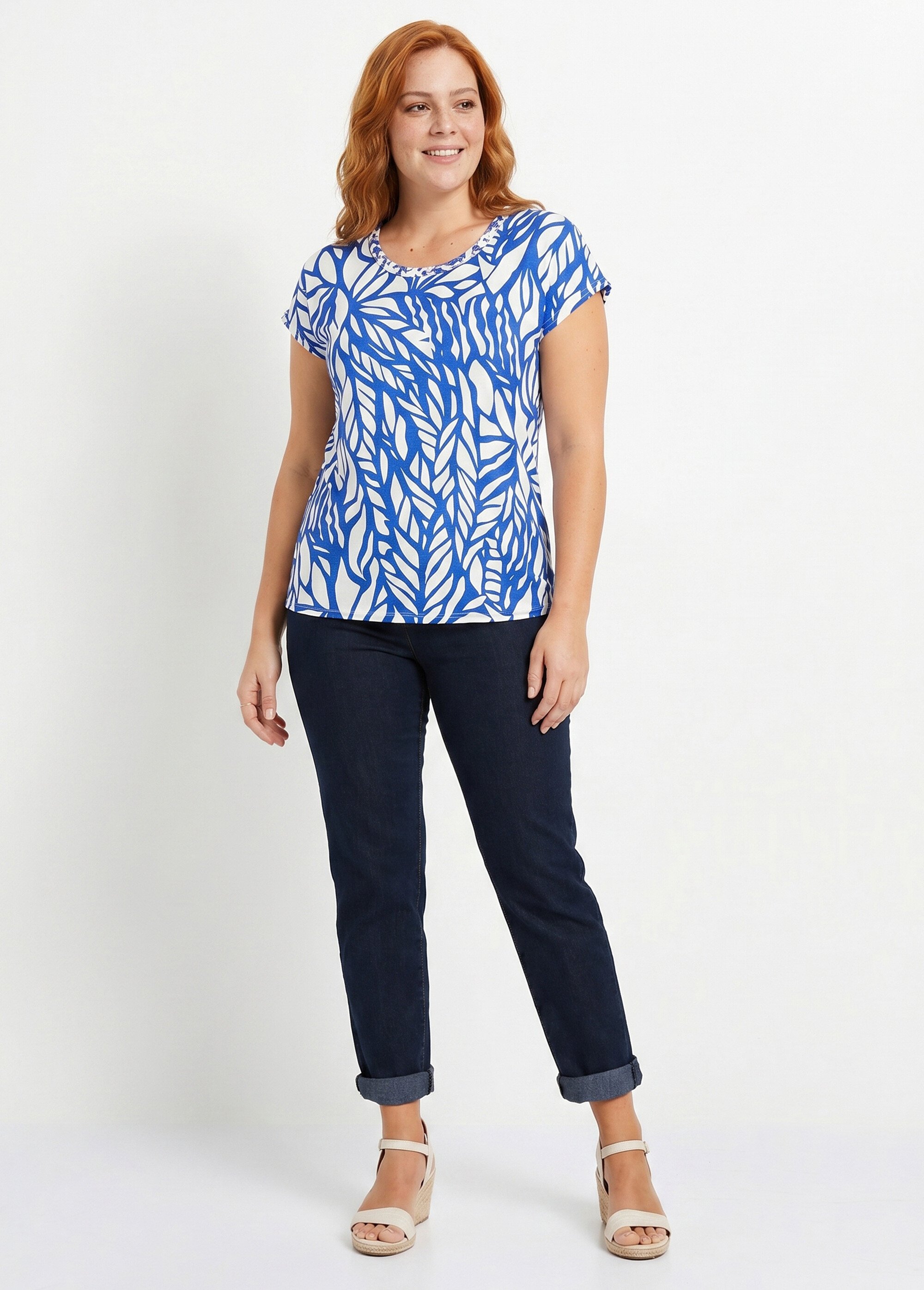 T-shirt court motif graphique Femme Grande Taille Bleu CAGNY SI1