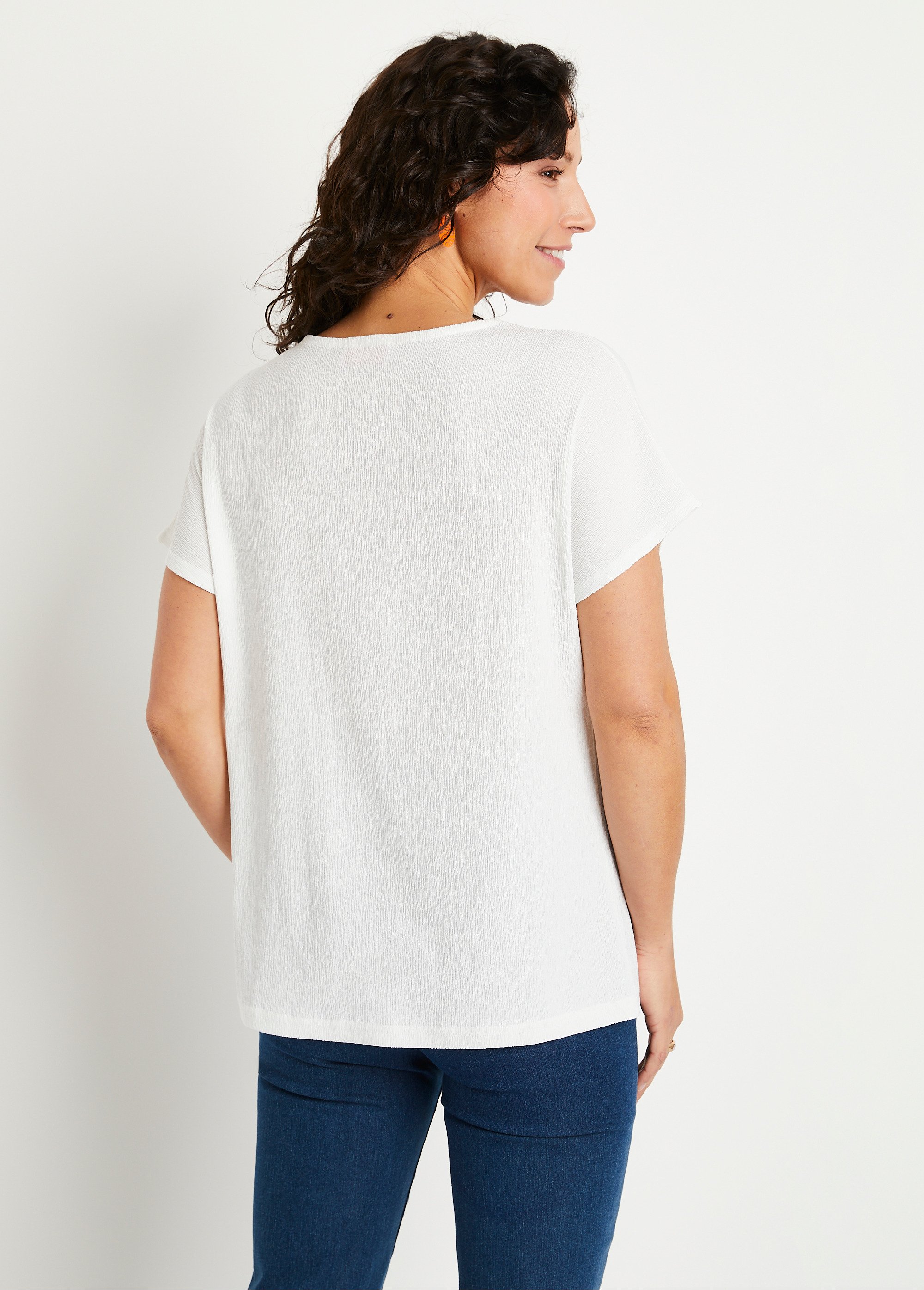 T-shirt long ample uni brodé