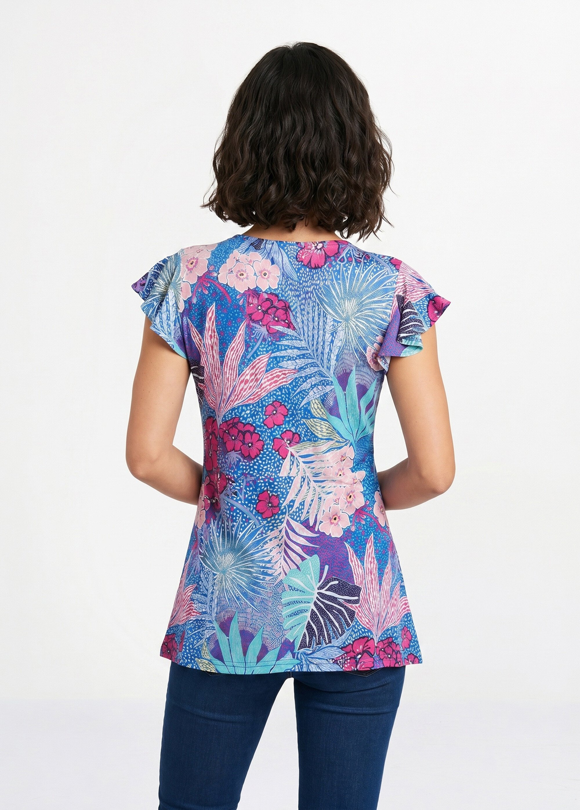 T-shirt long évasé col V drapé