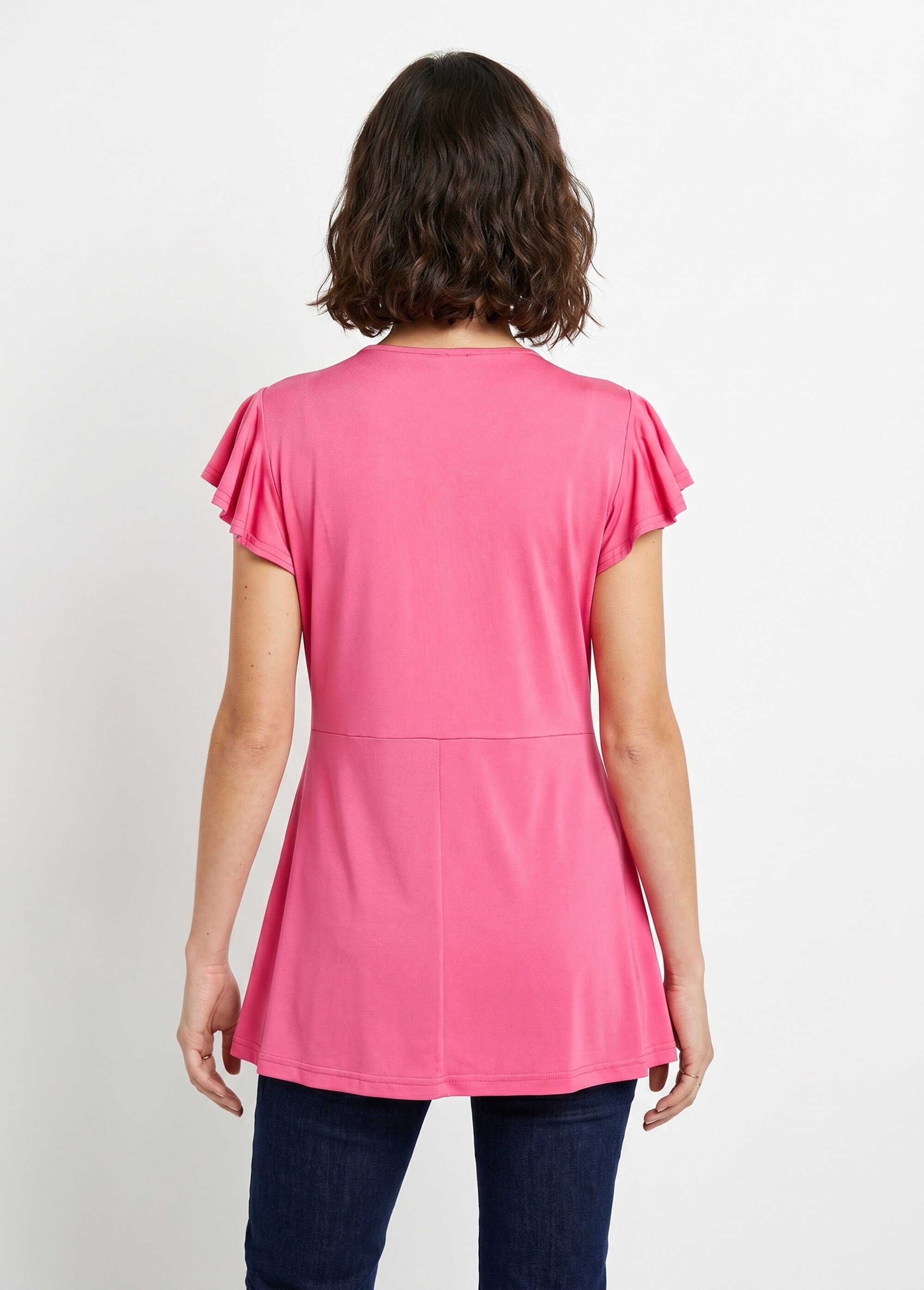 T-shirt long évasé col V drapé