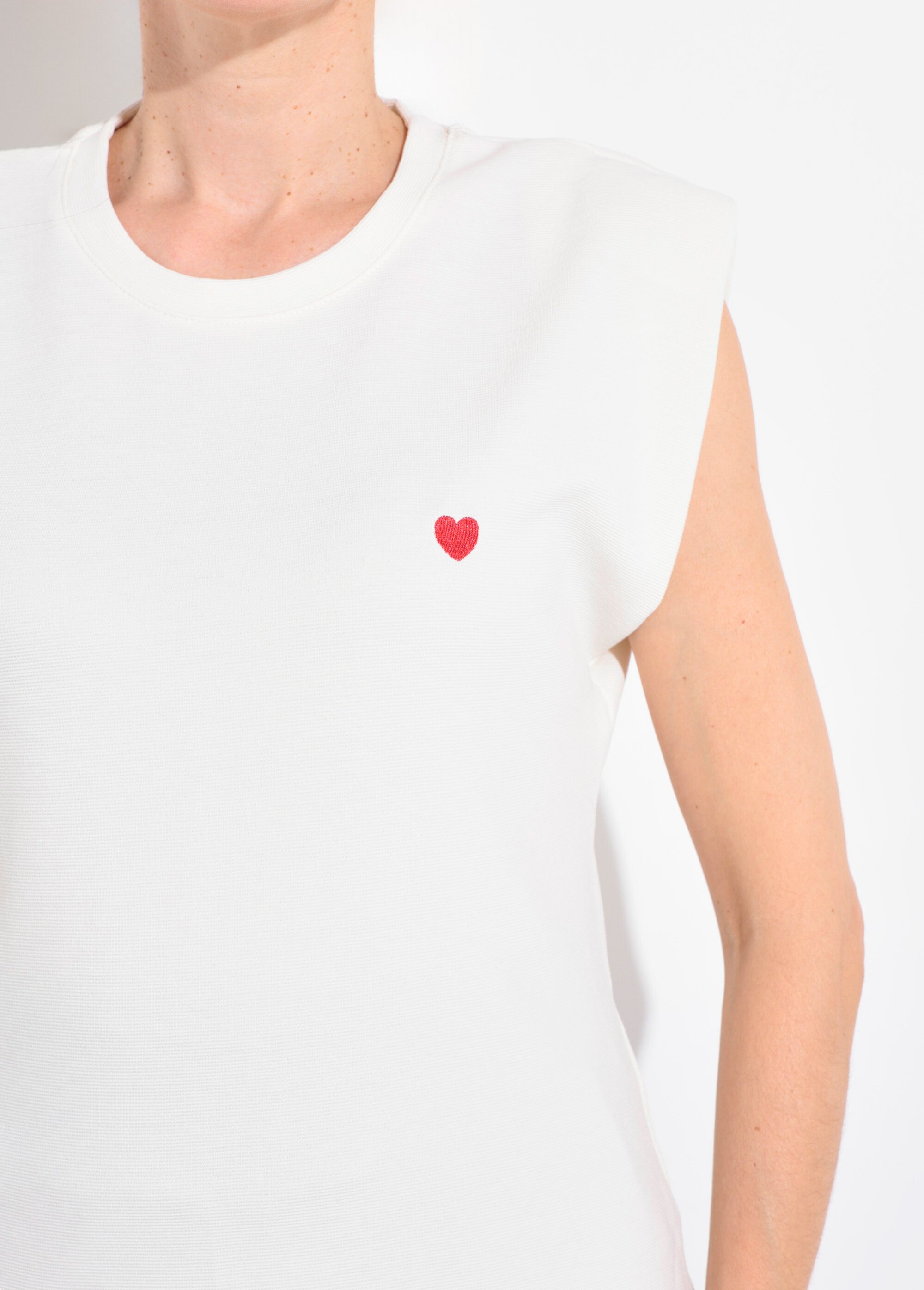 T-shirt maille fantaisie broderie cœur Femme Blanc JB-B6148 DE1