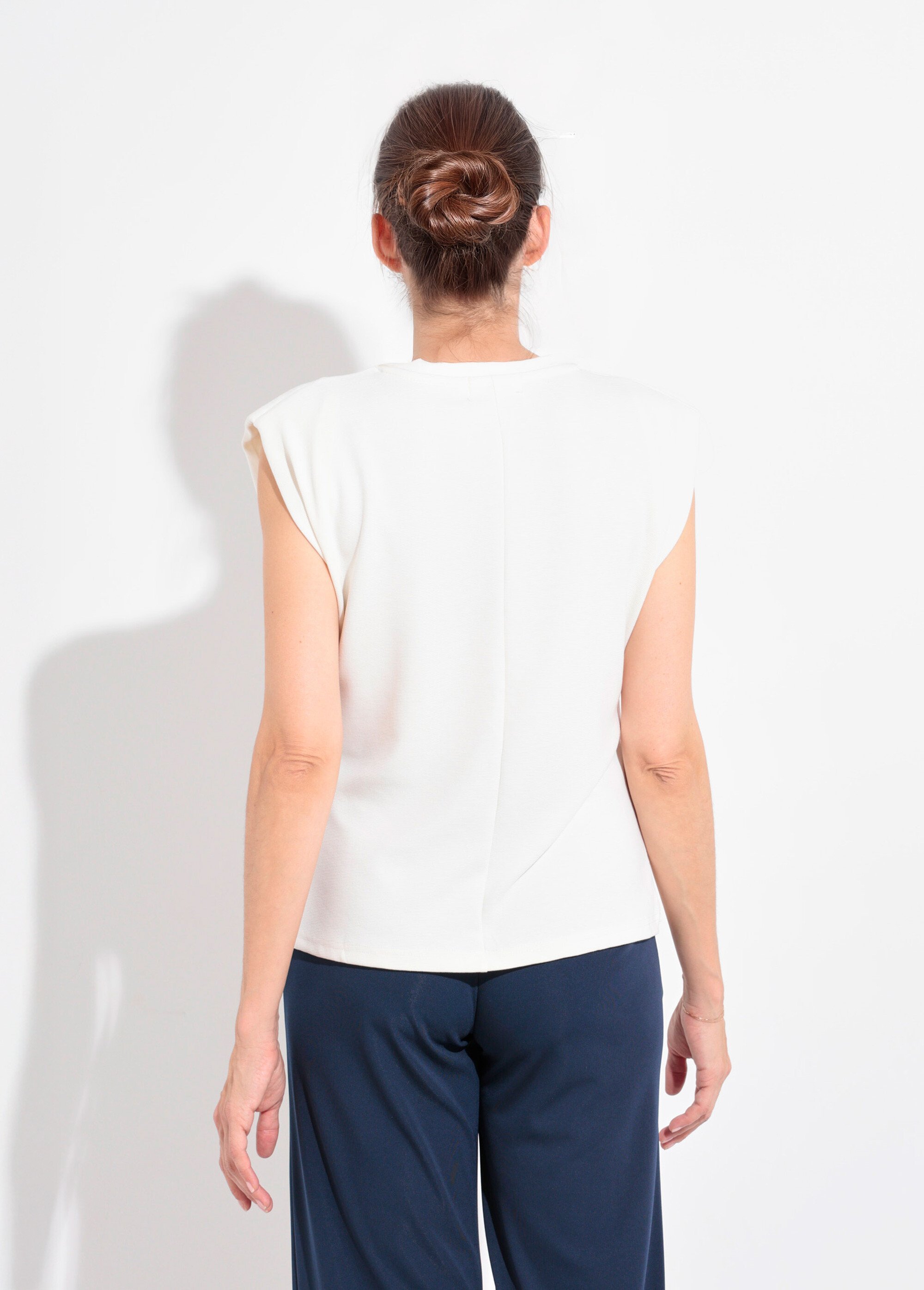 T-shirt maille fantaisie broderie cœur Femme Blanc JB-B6148 DO1