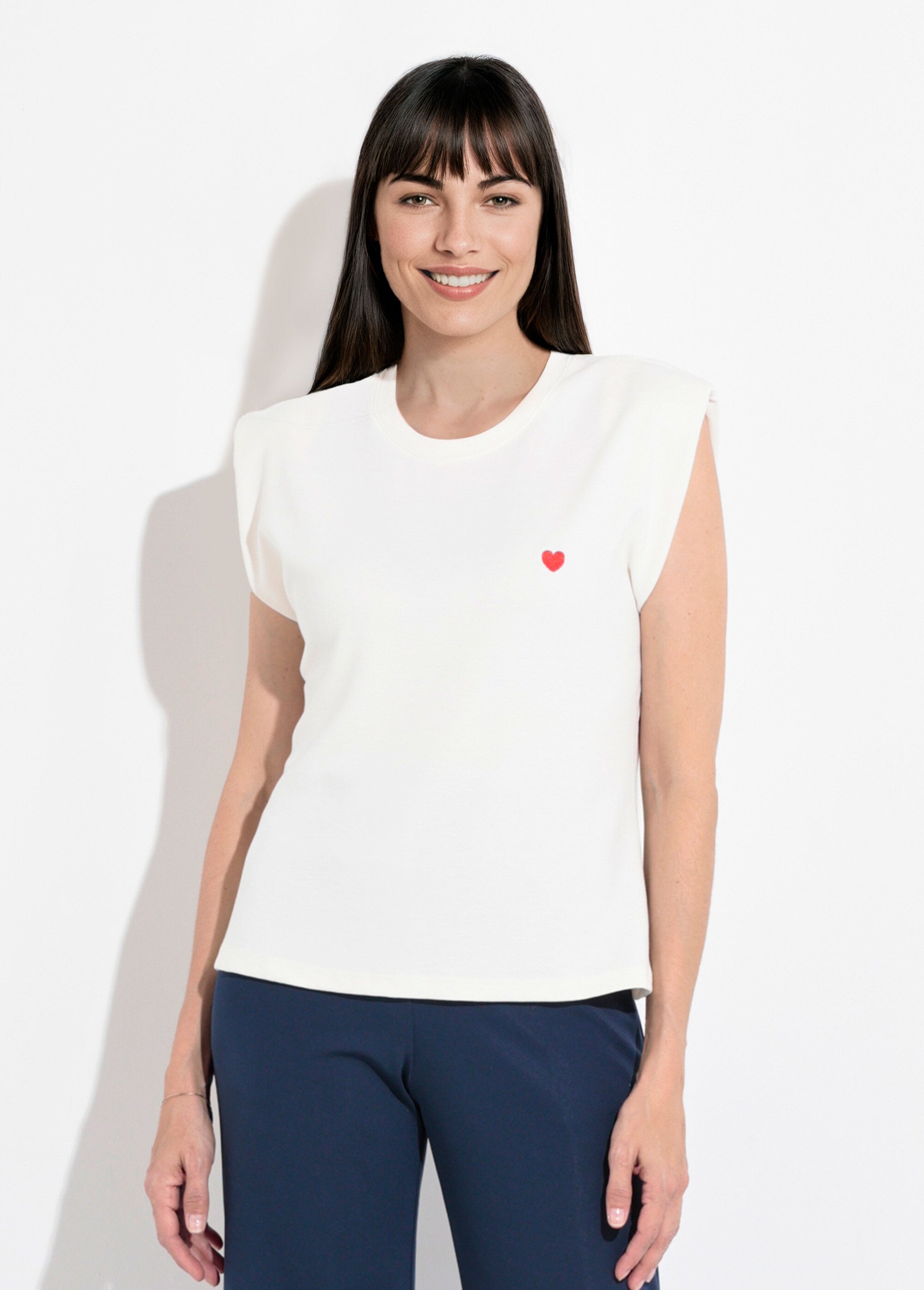 T-shirt maille fantaisie broderie cœur Femme Blanc JB-B6148 FA1