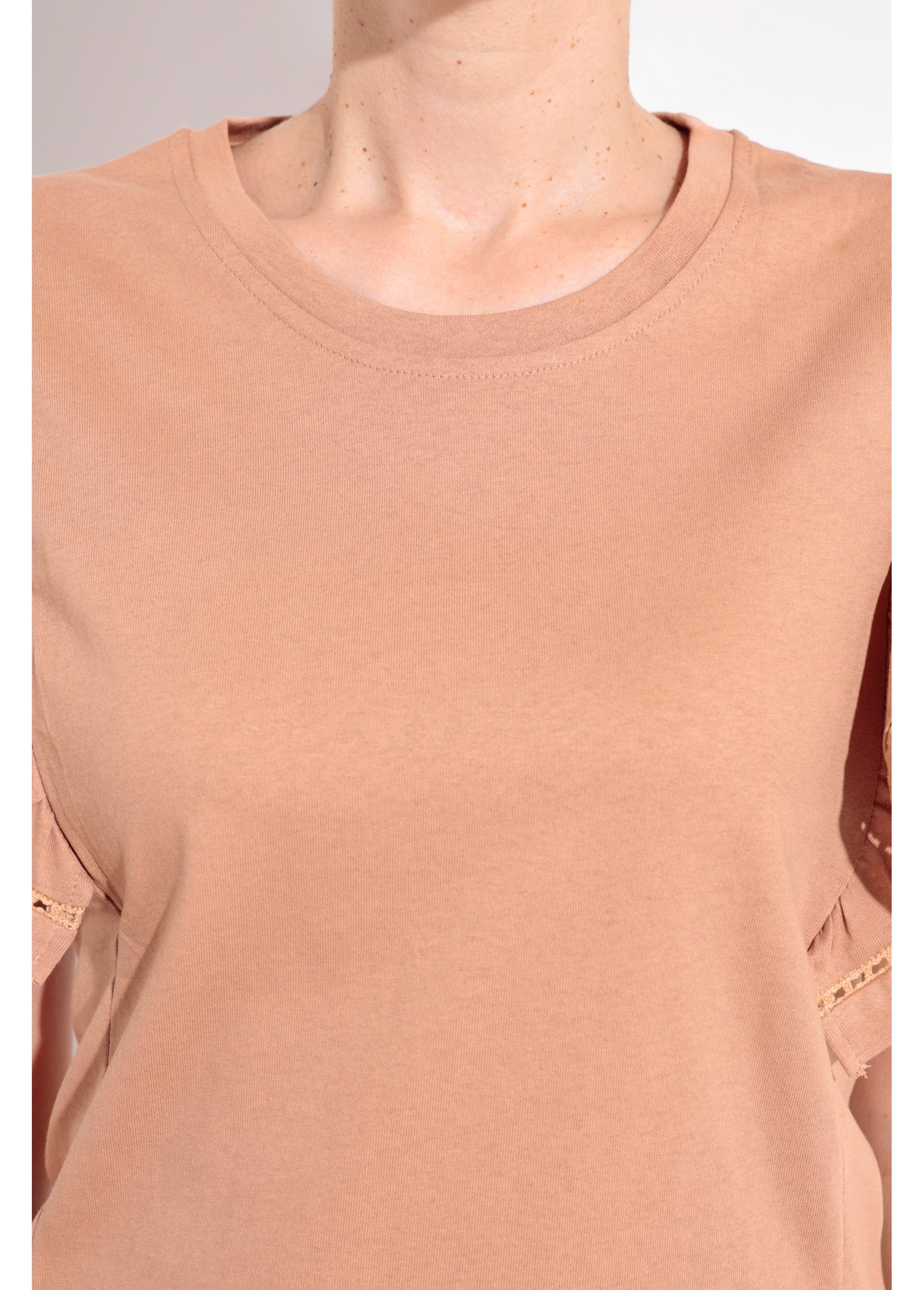 T-shirt manches courtes volantées ajourées Femme Beige JB-TS0031 DE2