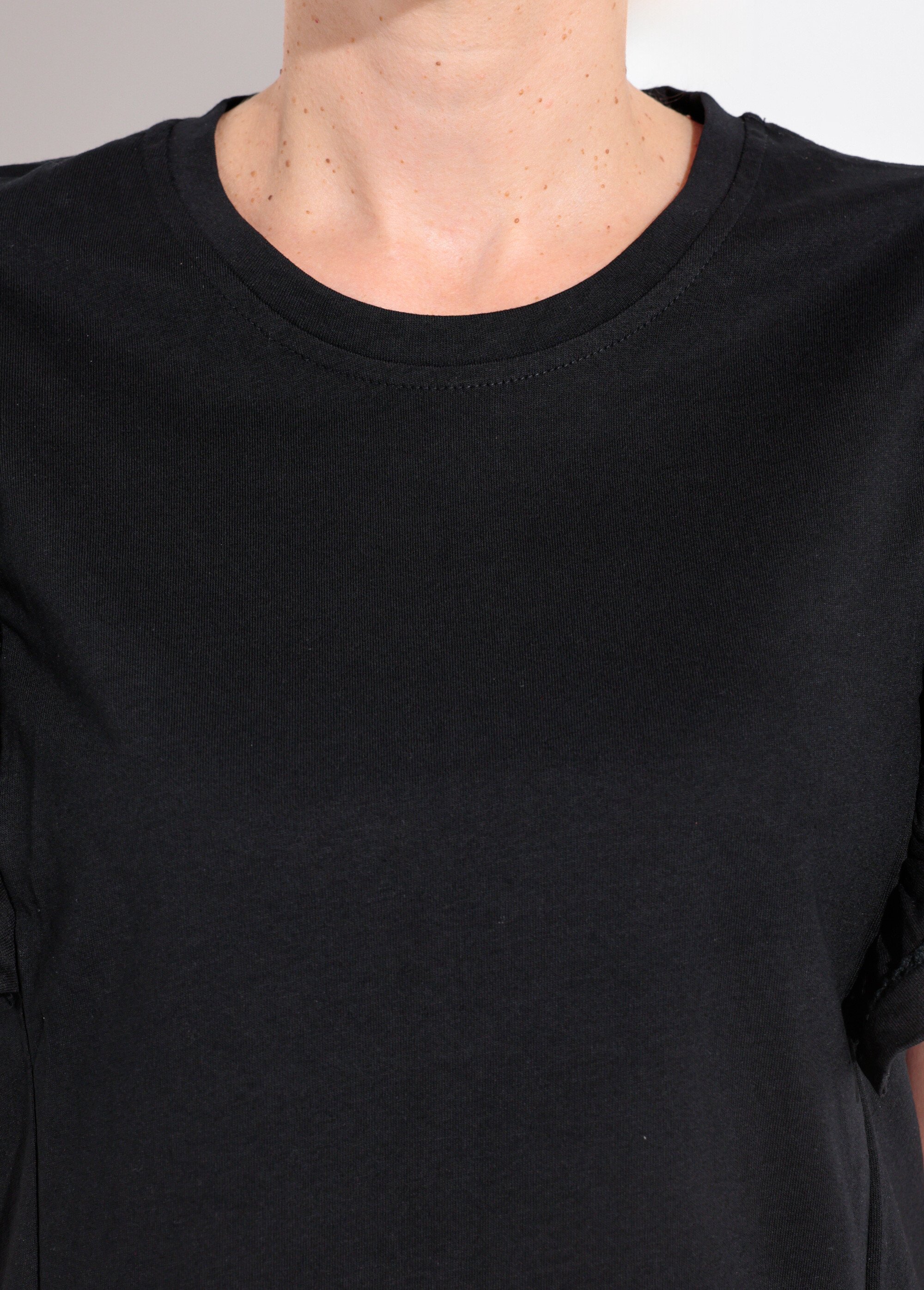 T-shirt manches courtes volantées ajourées Femme Noir JB-TS0031 DE1