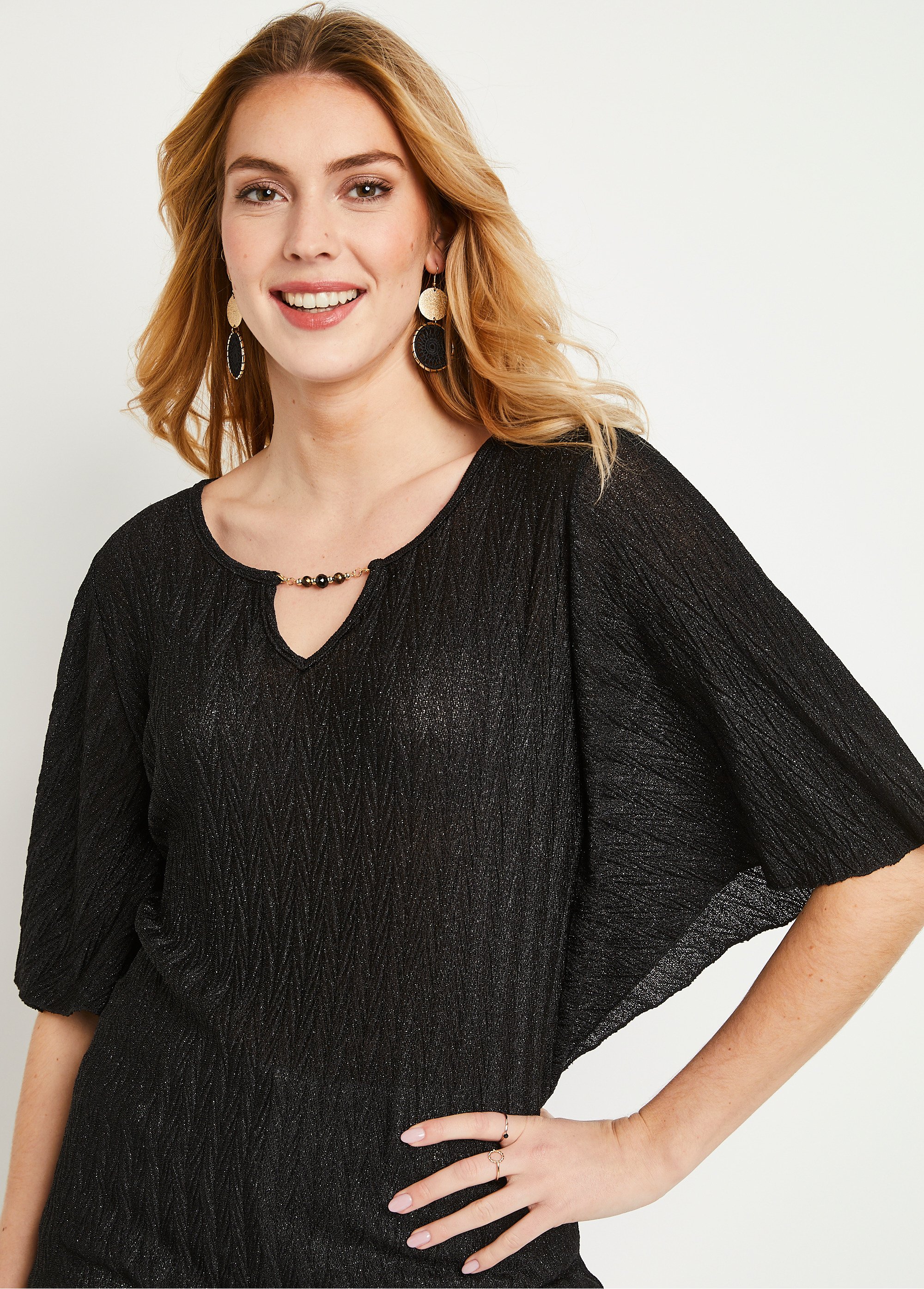 T-shirt pailleté manches courtes larges