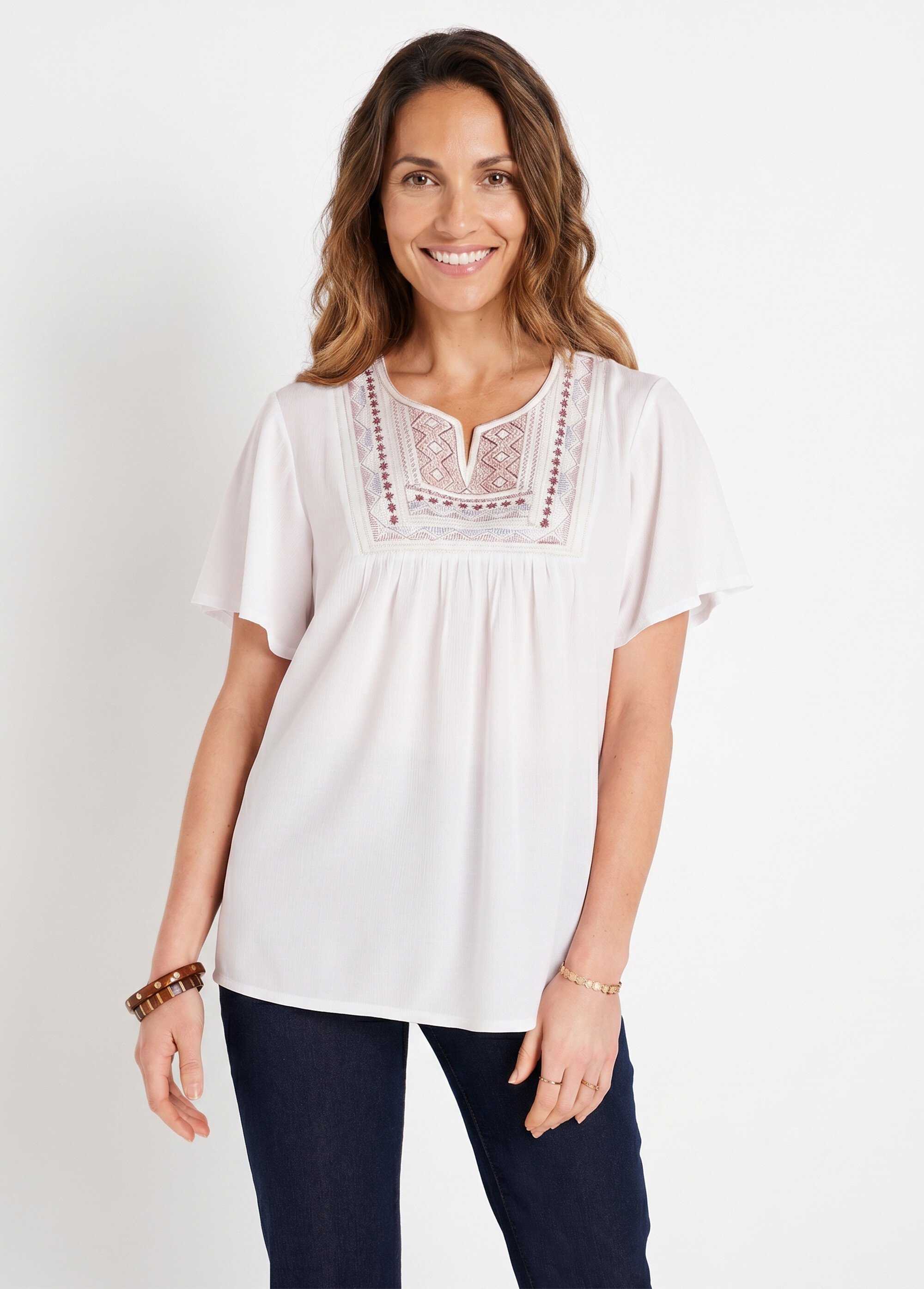 Tunique ample brodée longue Femme Blanc CADOLE FA1