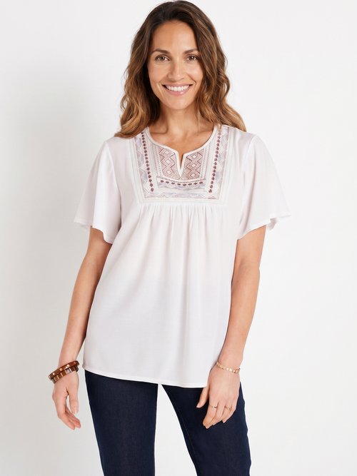 Tunique ample brodée longue Femme Blanc CADOLE FA1