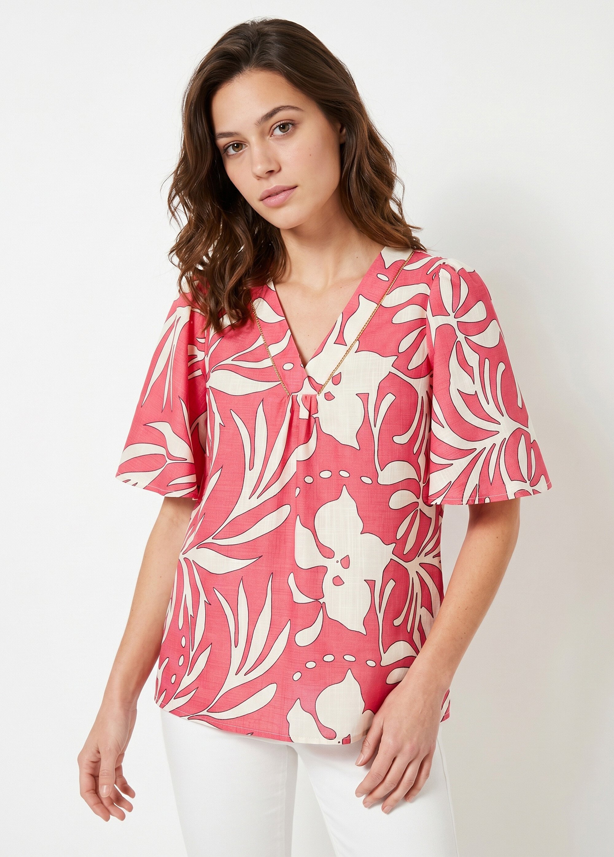 Tunique ample longue Femme ROSE ET ECRU CANDELA FA1