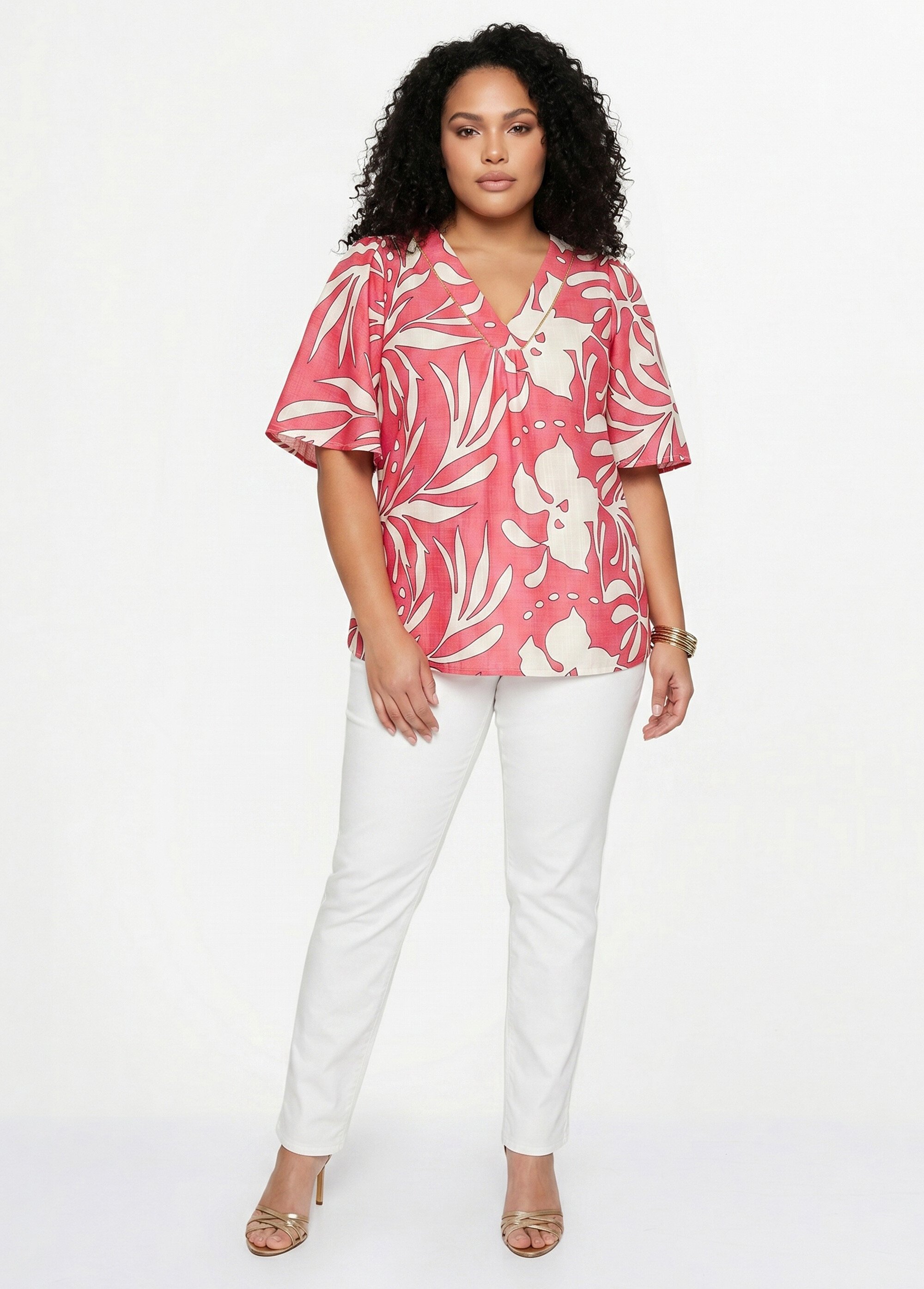 Tunique ample longue Femme Grande Taille ROSE ET ECRU CANDELA SI1