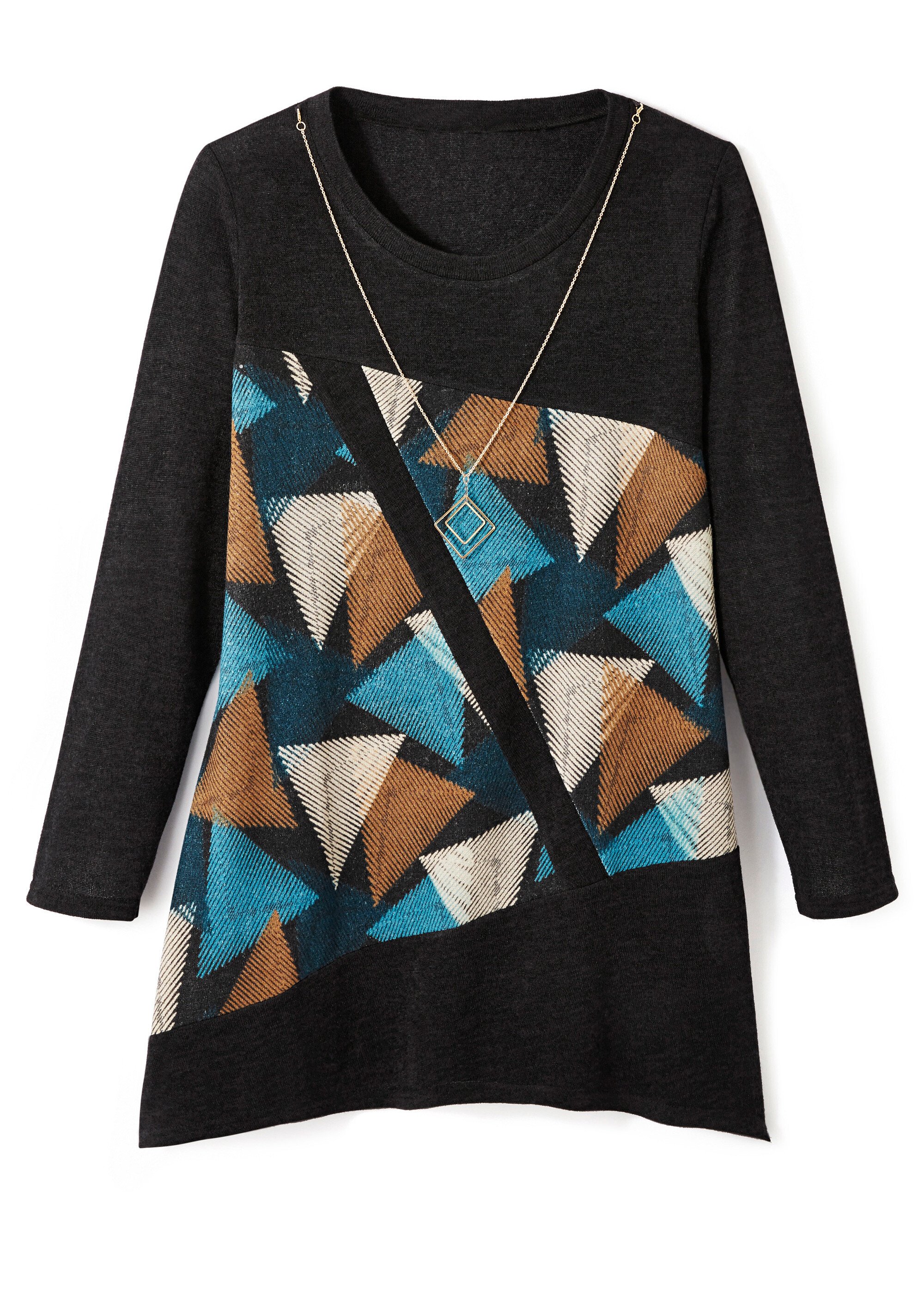 Tunique graphique avec collier fantaisie