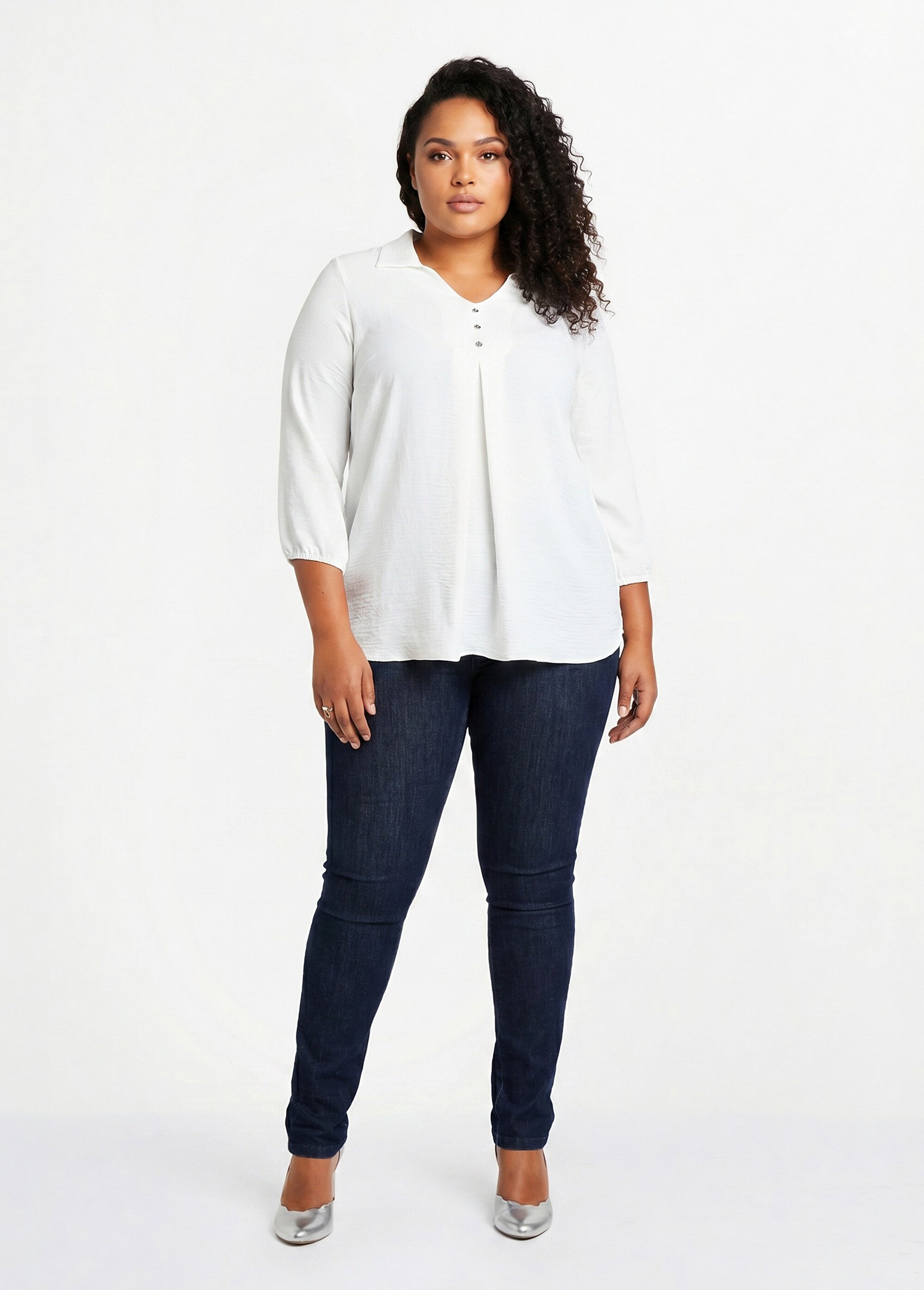 Tunique longue évasée unie Femme Grande Taille Beige CALAME SI1