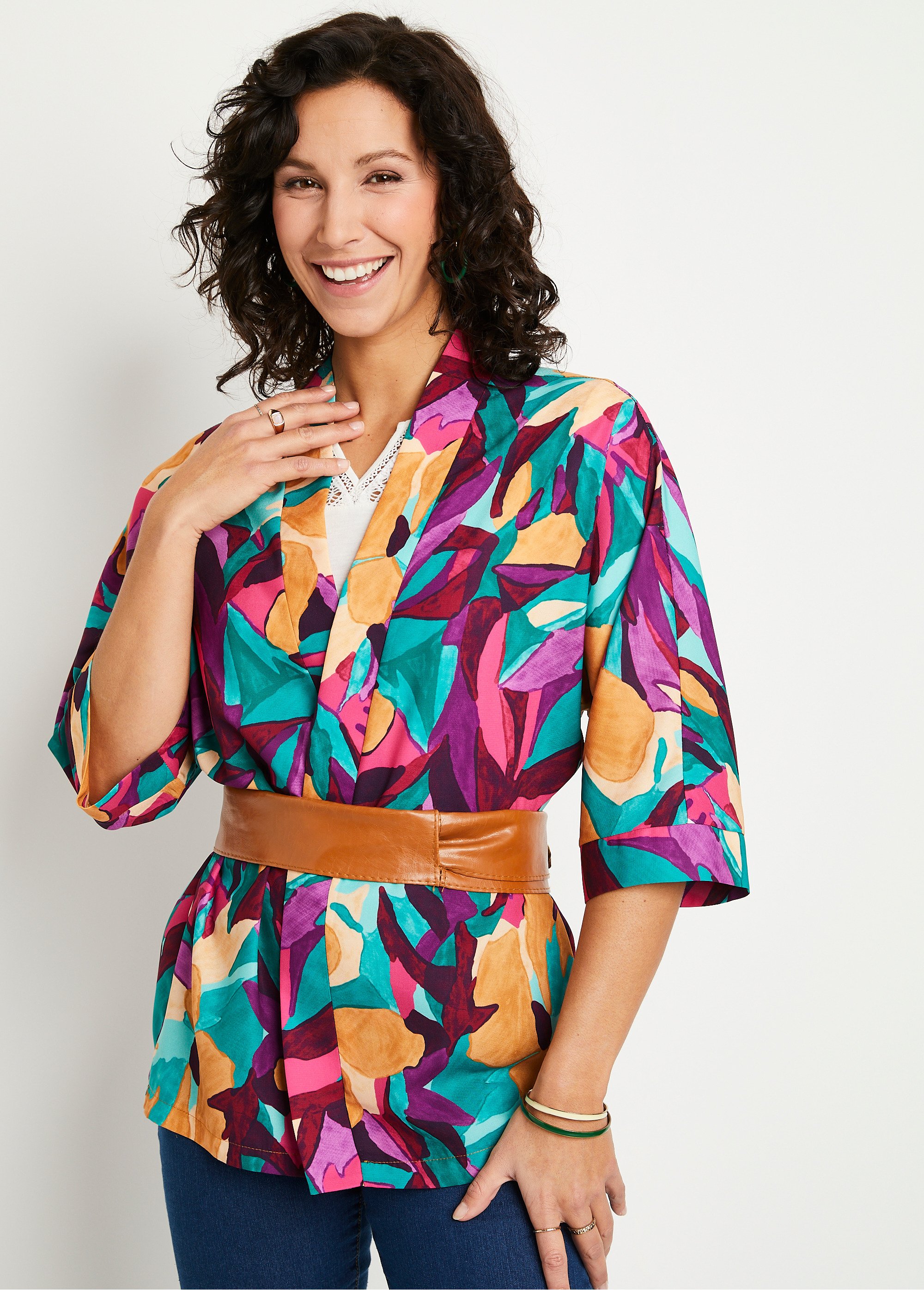 Veste longue ample motif floral Femme Violet TALENT FA2