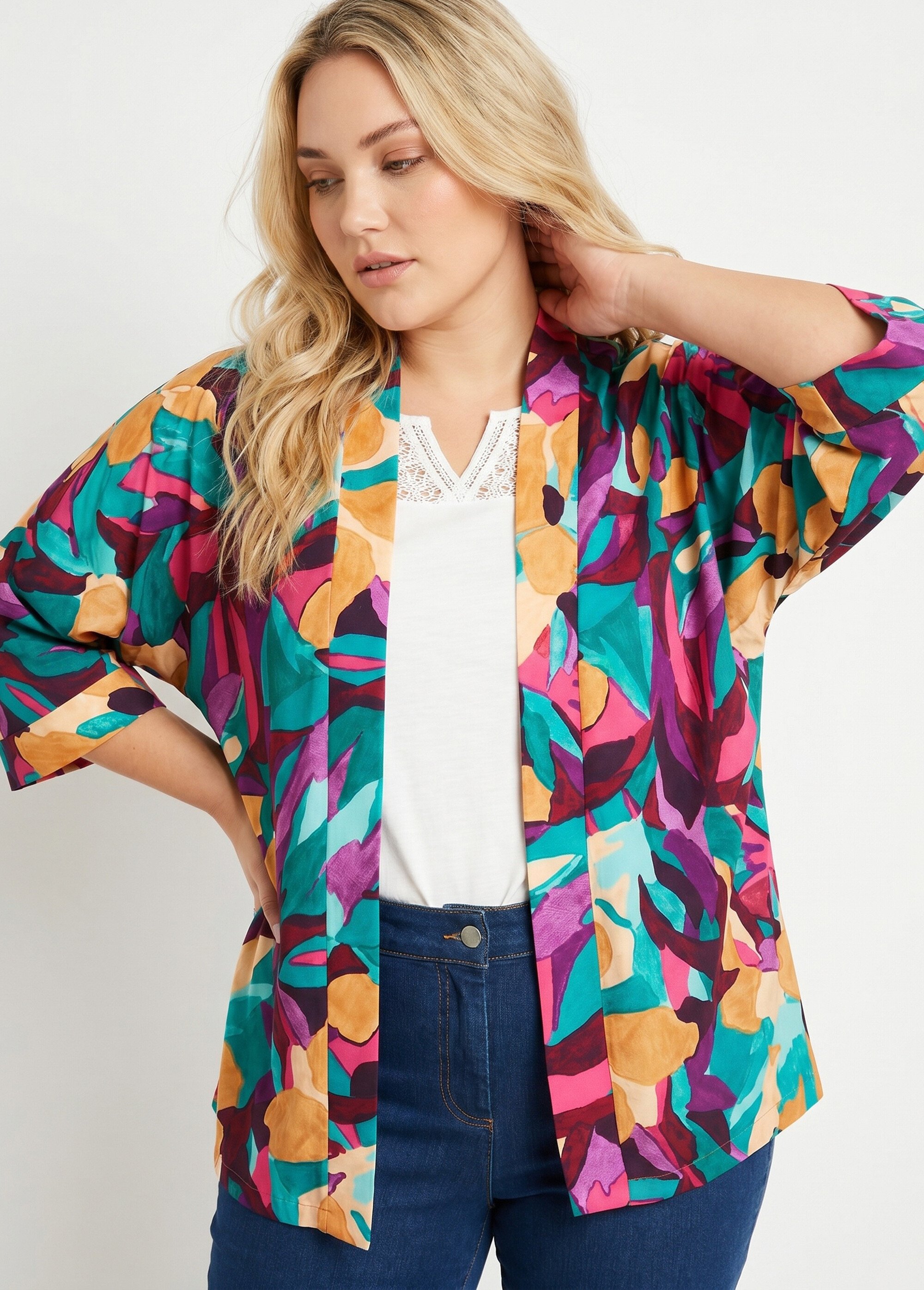 Veste longue ample motif floral Femme Grande Taille Violet TALENT MV1