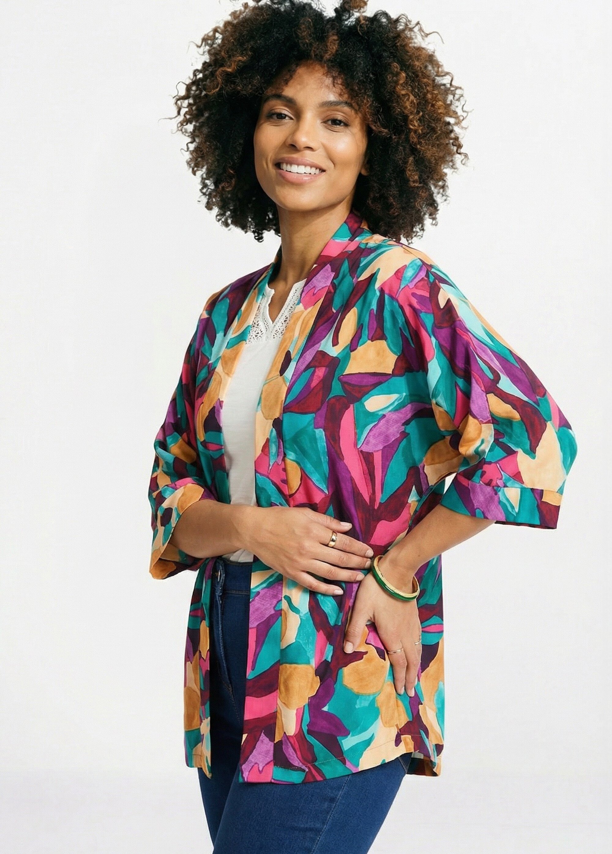 Veste longue ample motif floral