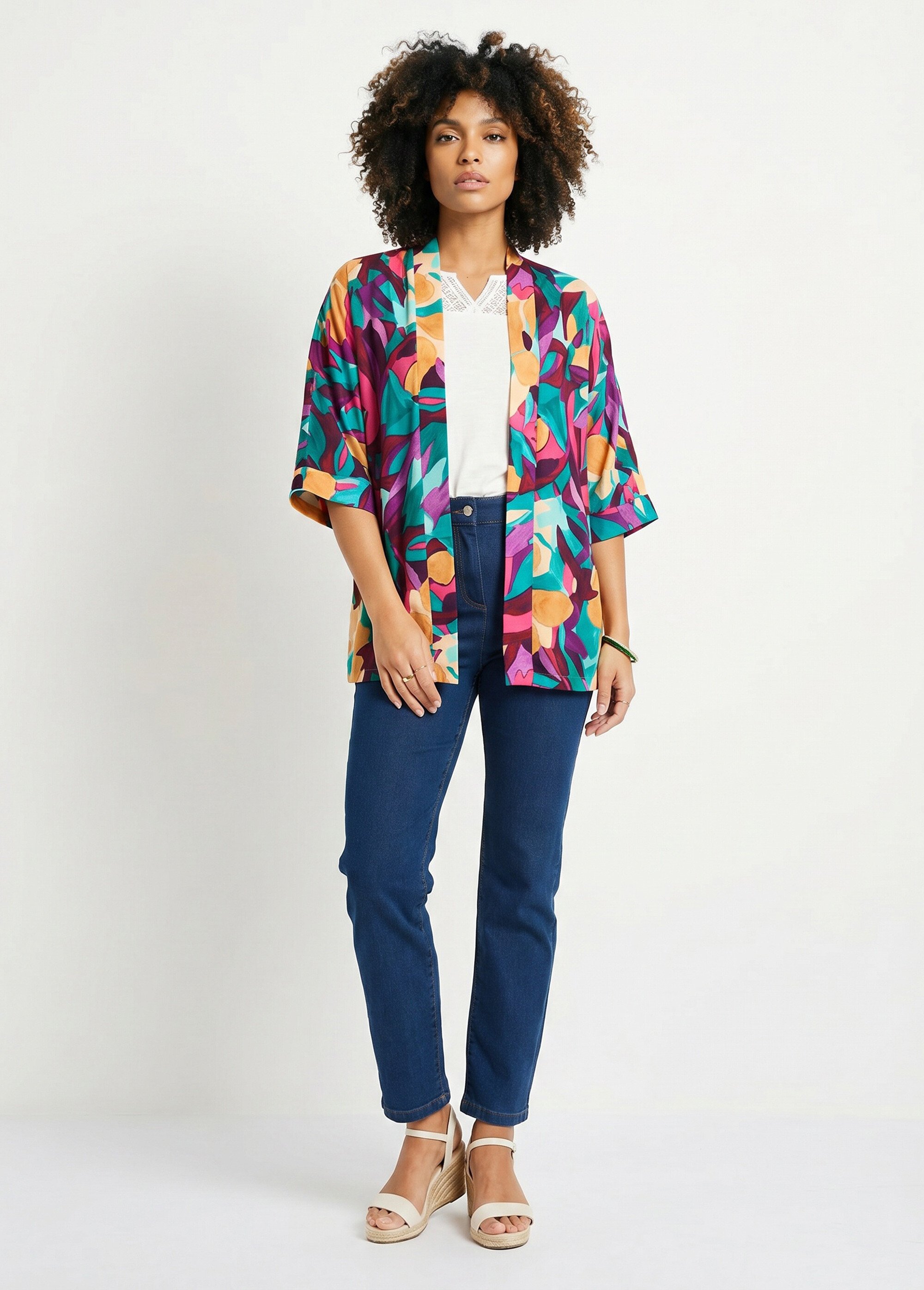 Veste longue ample motif floral Femme Violet TALENT SI1