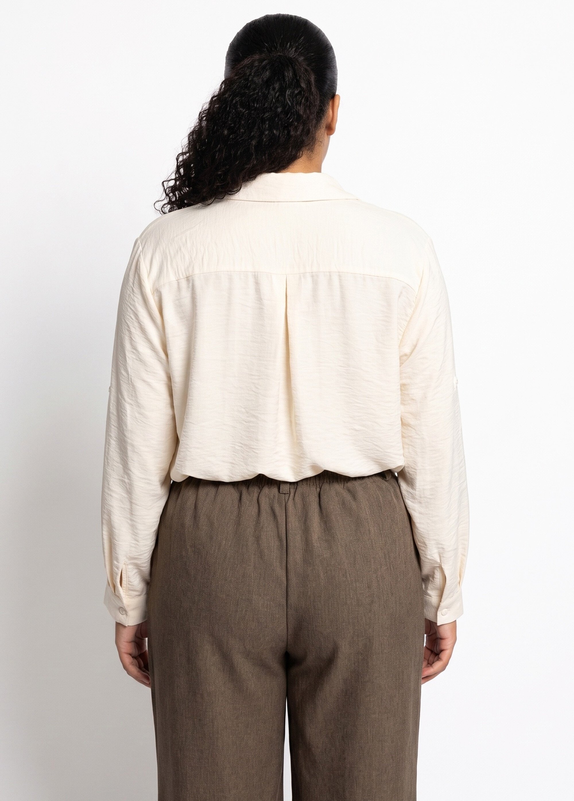 Blouse boutonnée unie col V Femme Grande Taille Beige CHY-F695-1 DO1