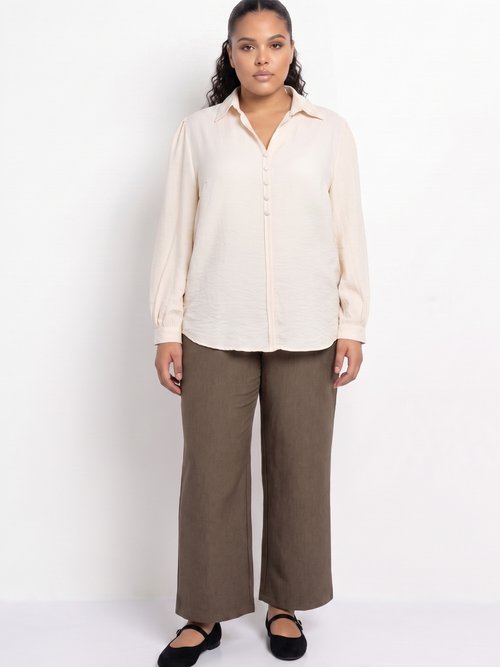 Blouse boutonnée unie col V Femme Grande Taille Beige CHY-F695-1 SI1