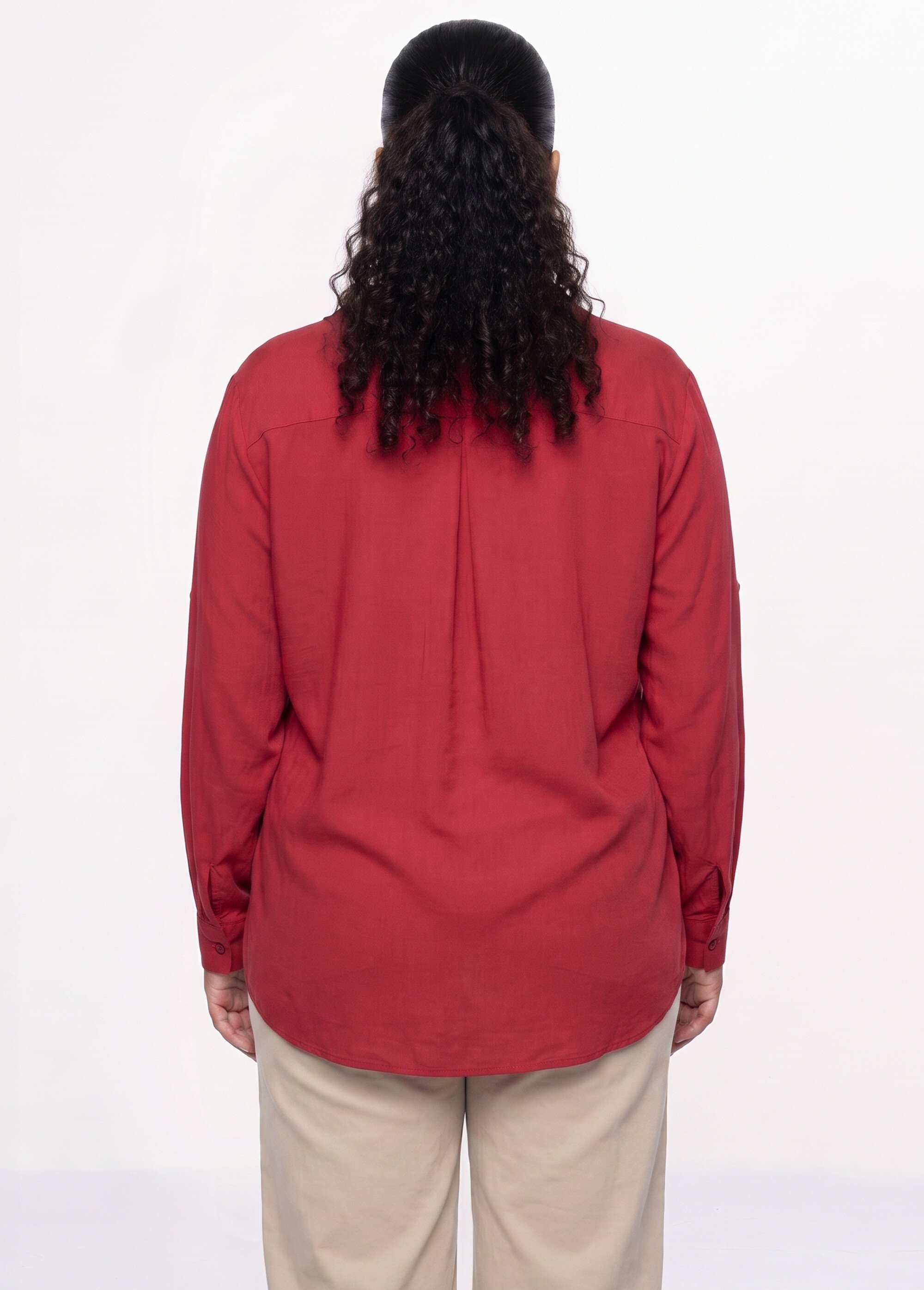 Blouse boutonnée unie col V Femme Grande Taille Rouge CHY-F695-1 DO1