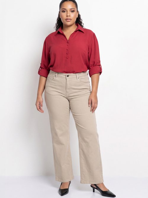 Blouse boutonnée unie col V Femme Grande Taille Rouge CHY-F695-1 SI1
