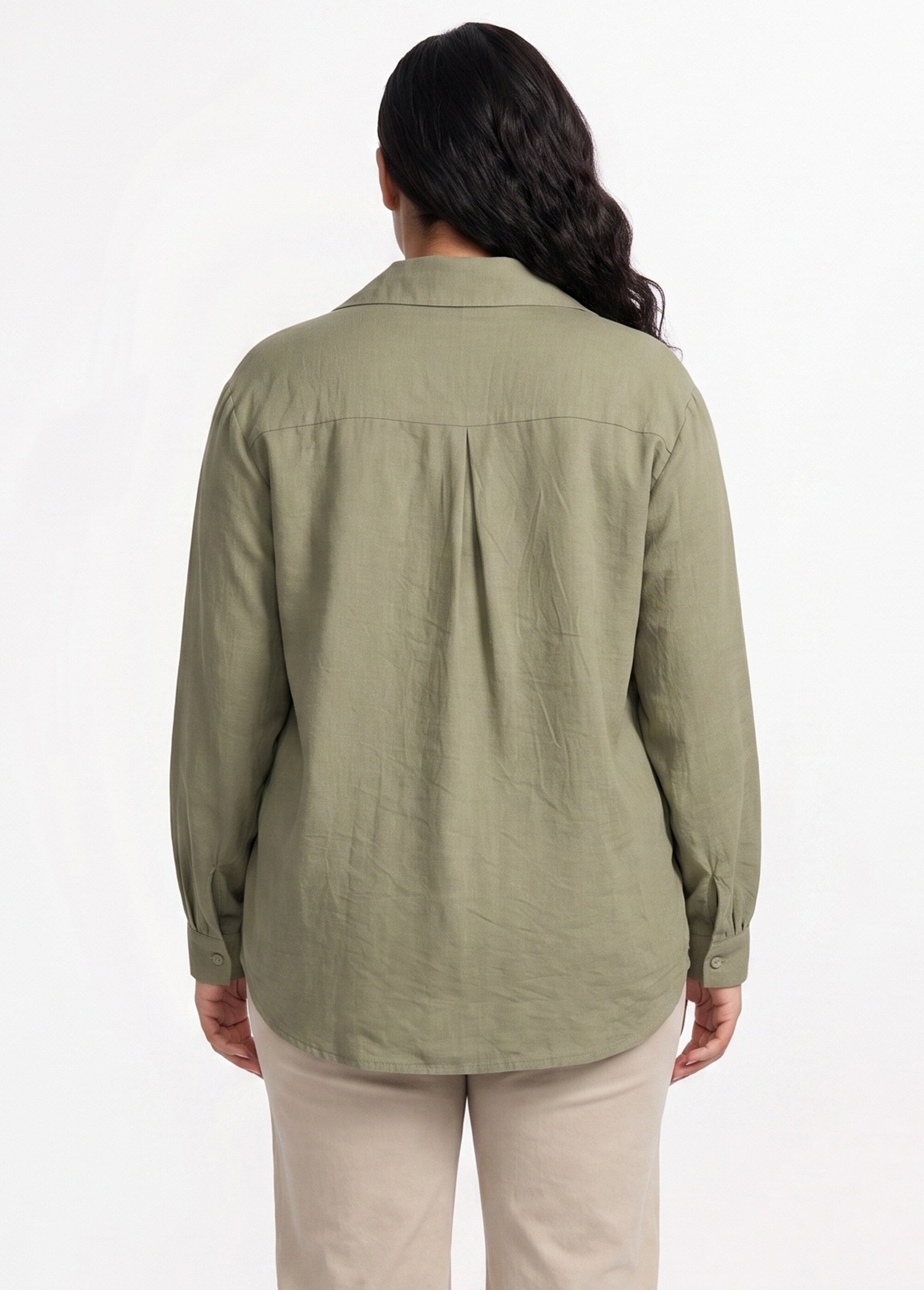 Blouse boutonnée unie col V Femme Grande Taille Vert CHY-F695-1 DO1