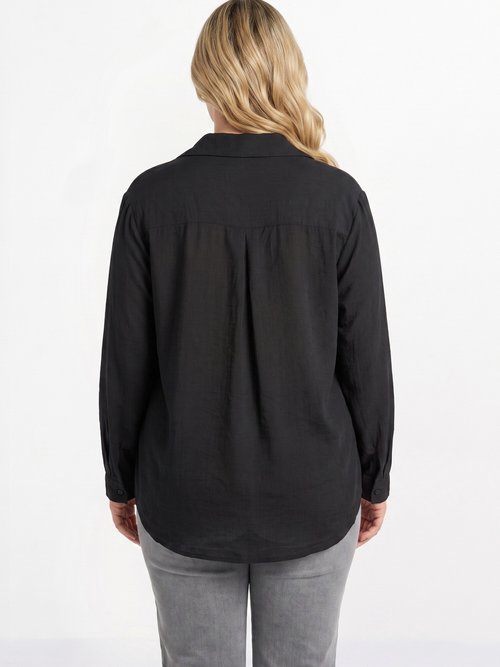 Blouse boutonnée unie col V Femme Grande Taille Noir CHY-F695-1 DO1