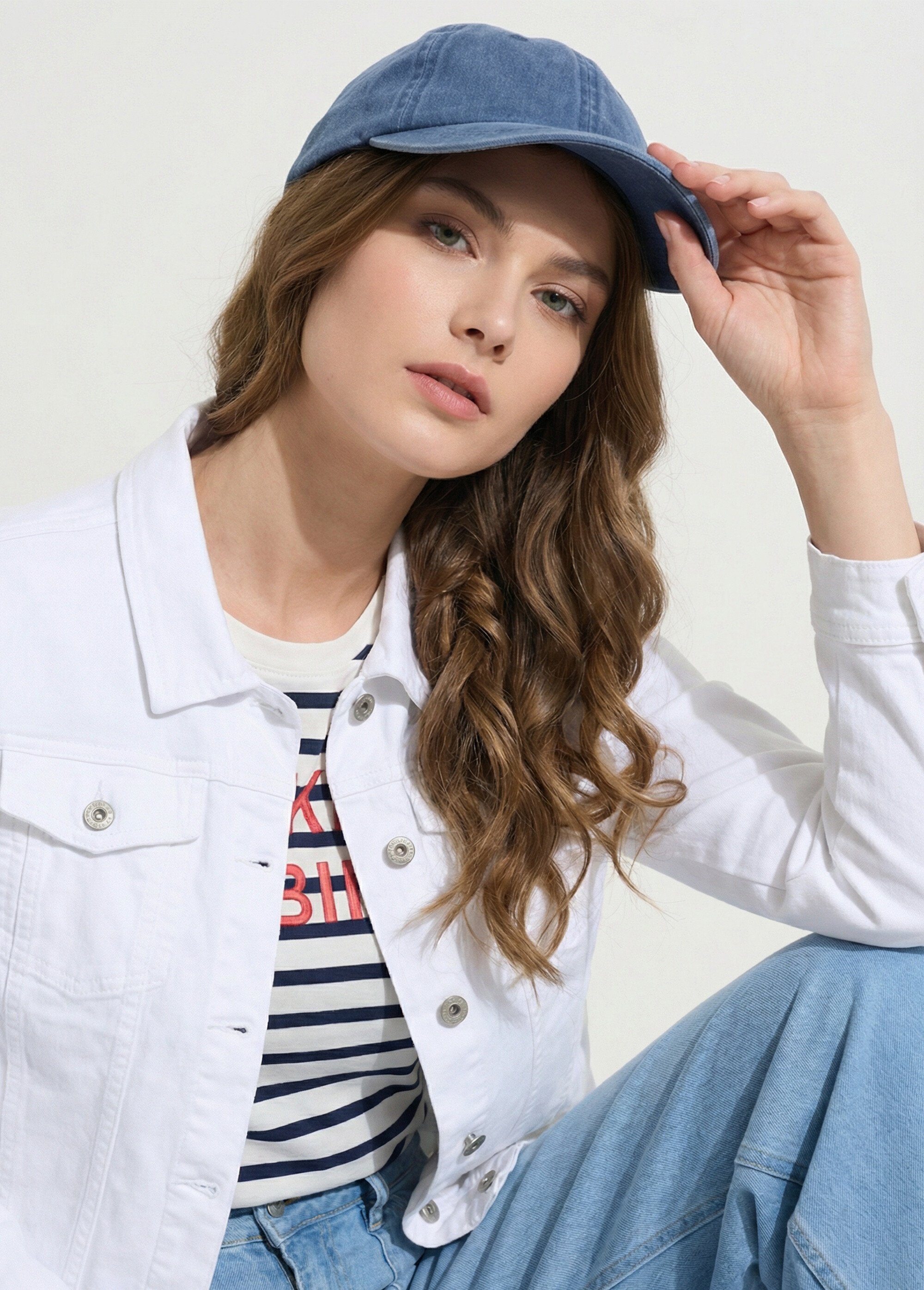 Casquette look denim en toile