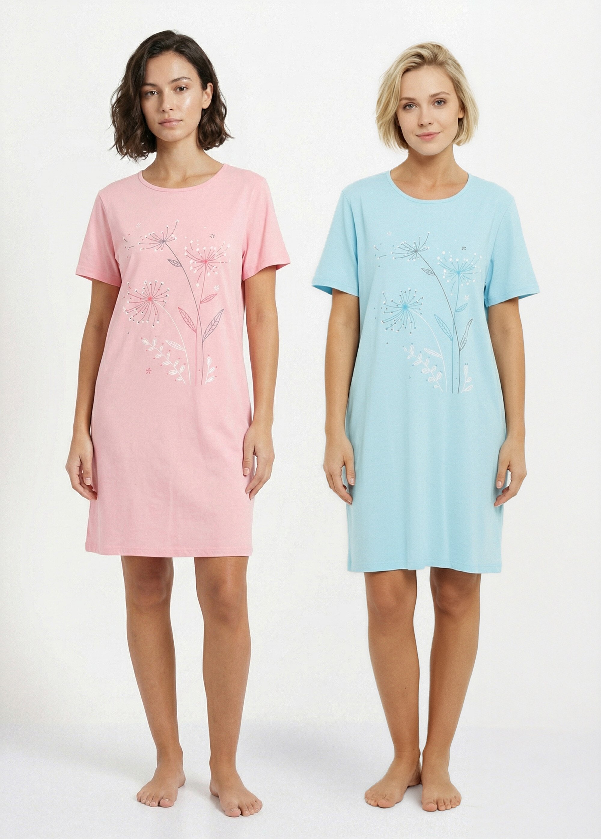 Chemise de nuit courte coton uni - lot de 2 Femme Bleu SCALA FA1