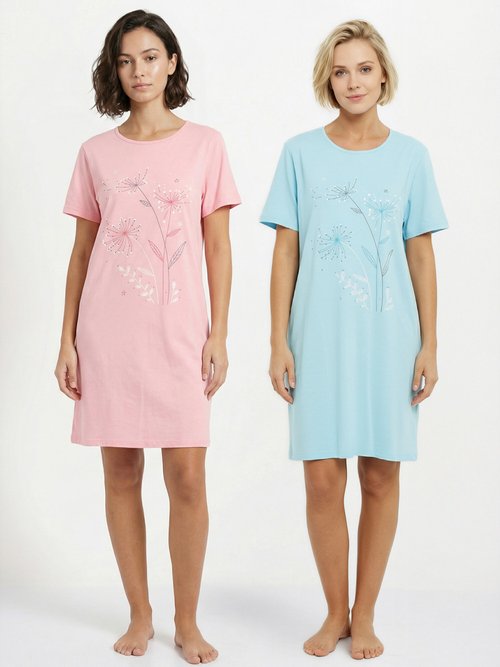Chemise de nuit courte coton uni - lot de 2 Femme Bleu SCALA FA1