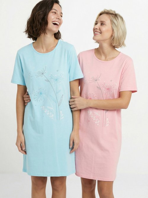 Chemise de nuit courte coton uni - lot de 2 Femme Bleu SCALA MV1
