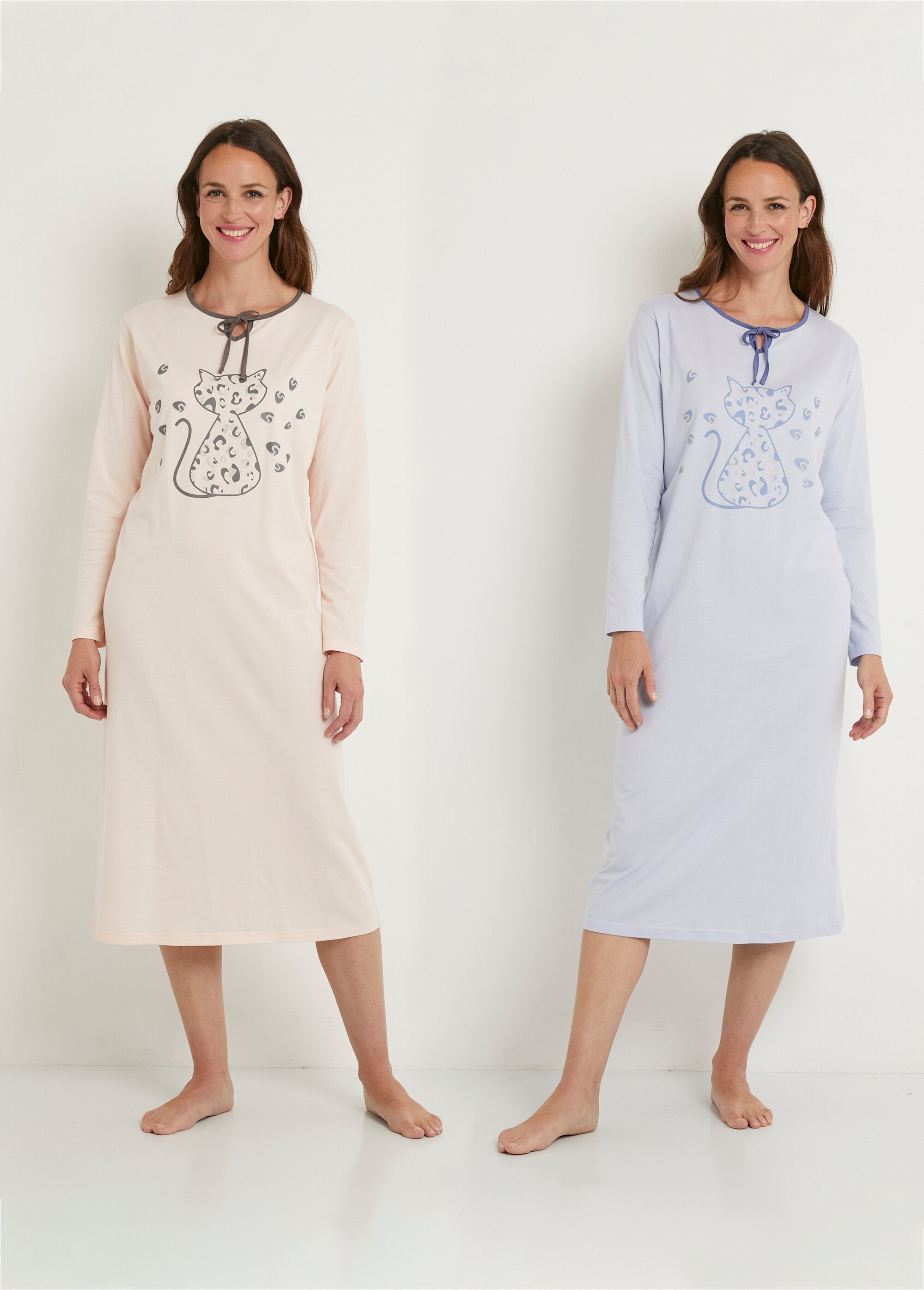 Chemise de nuit manches longues coton - lot de 2
