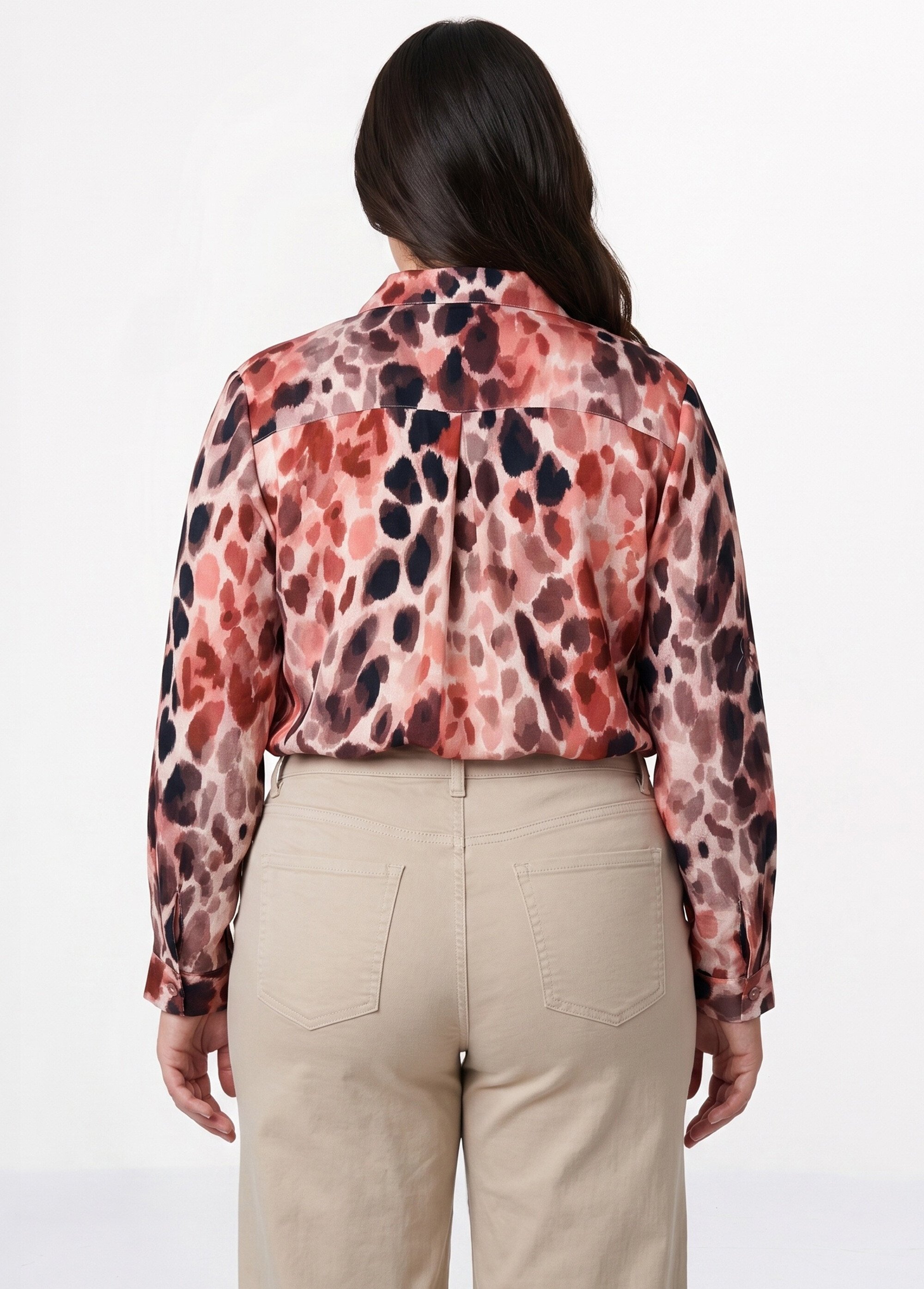 Chemisier boutonné col V motif aquarelle Femme Grande Taille Rouge CHY-F692 DO1