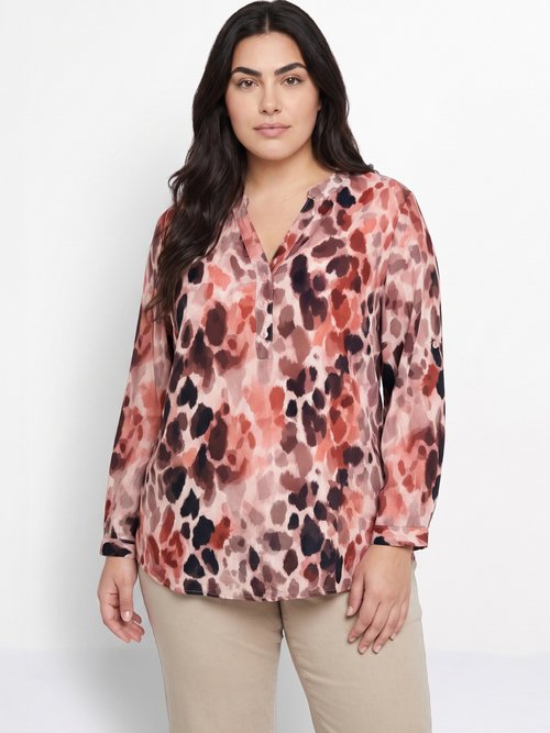 Chemisier boutonné col V motif aquarelle Femme Grande Taille Rouge CHY-F692 FA1