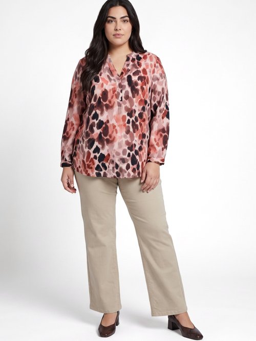 Chemisier boutonné col V motif aquarelle Femme Grande Taille Rouge CHY-F692 SI1