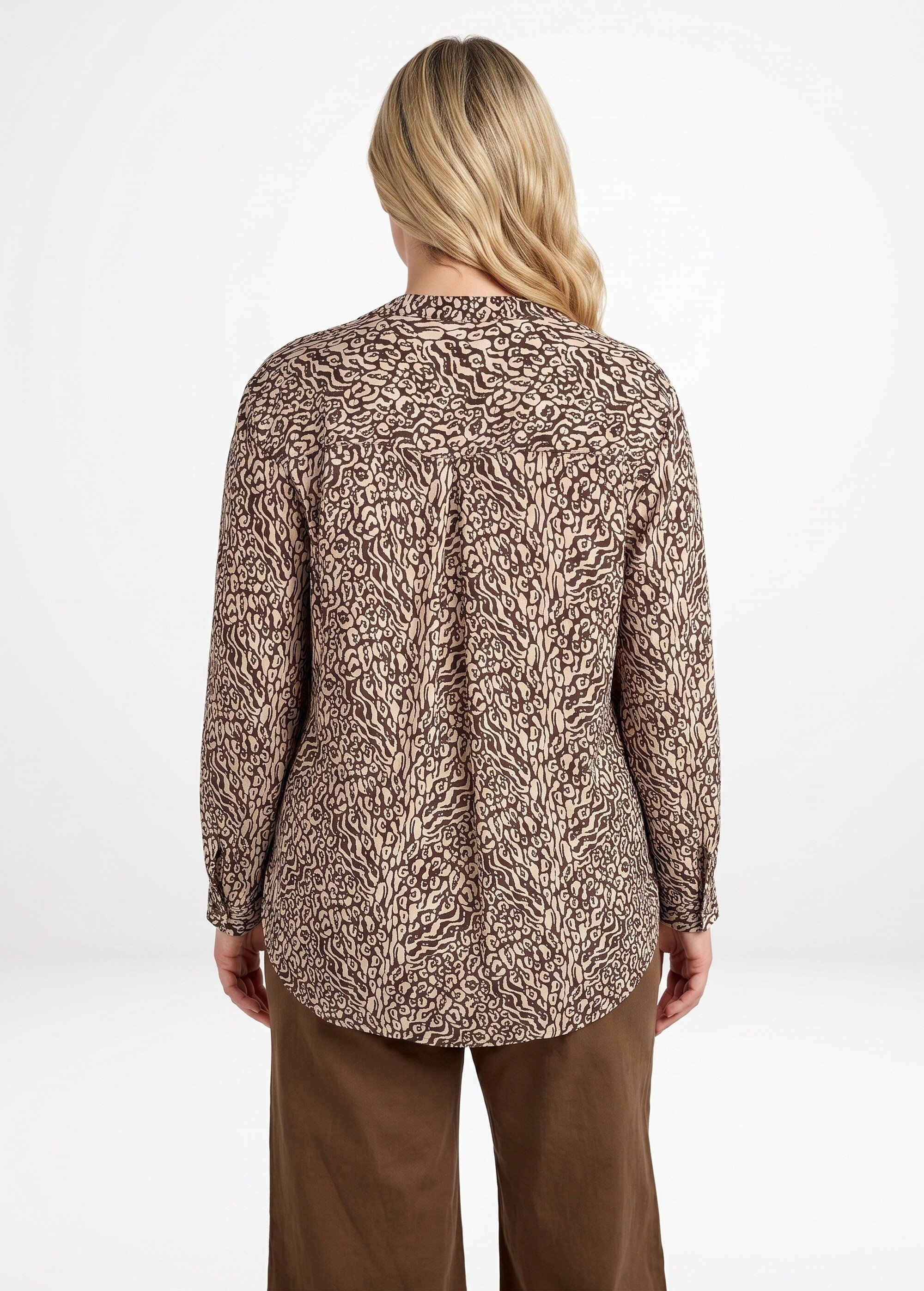 Chemisier motif animalier avec fil doré Femme Grande Taille Marron CHY-F704 DO1