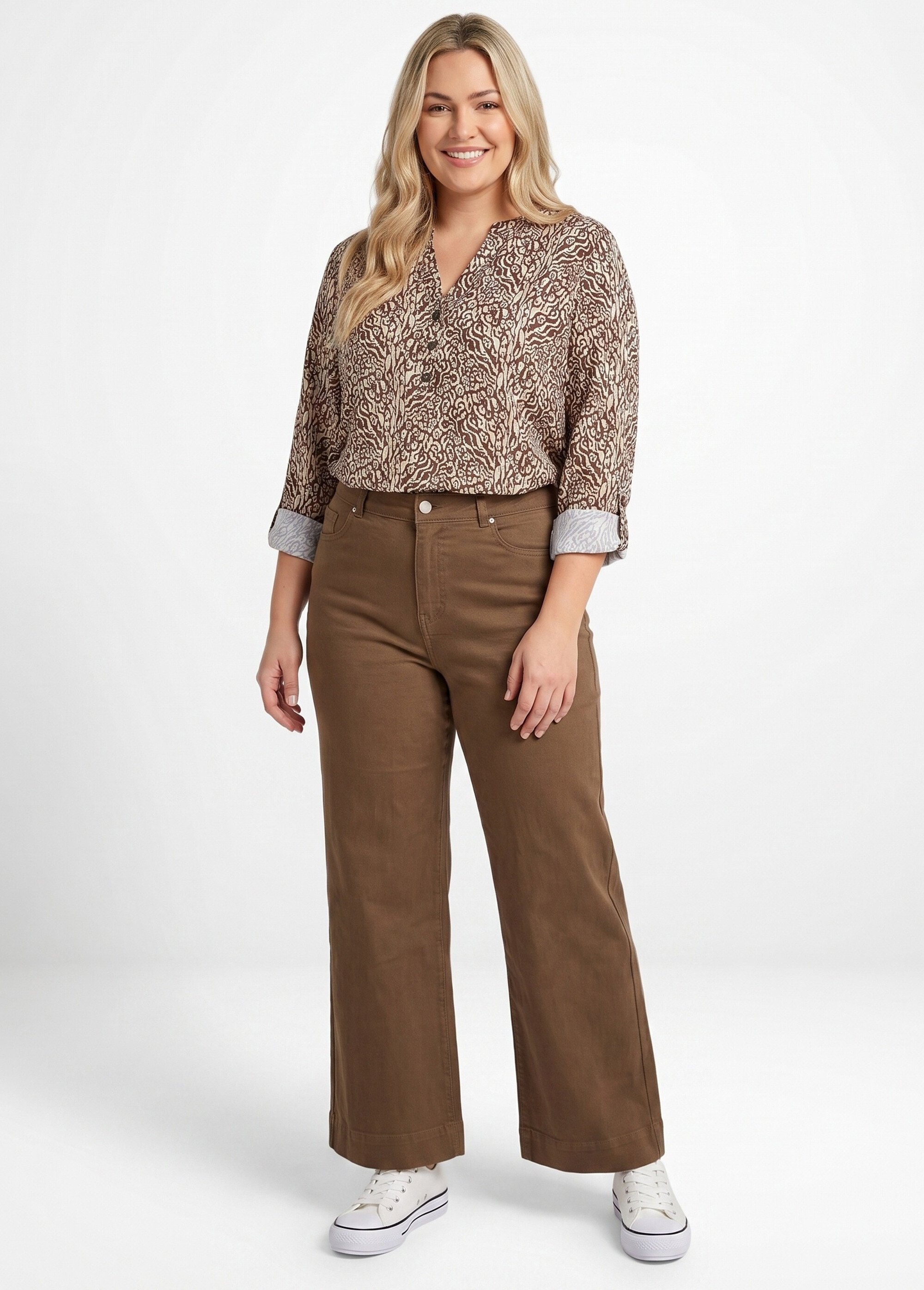 Chemisier motif animalier avec fil doré Femme Grande Taille Marron CHY-F704 SI1