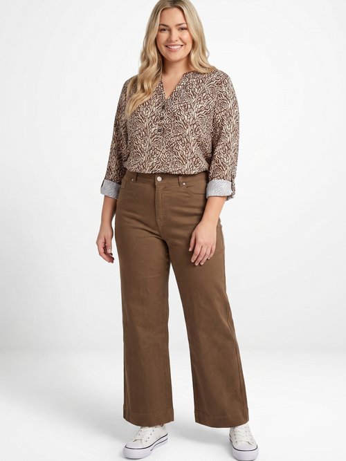 Chemisier motif animalier avec fil doré Femme Grande Taille Marron CHY-F704 SI1