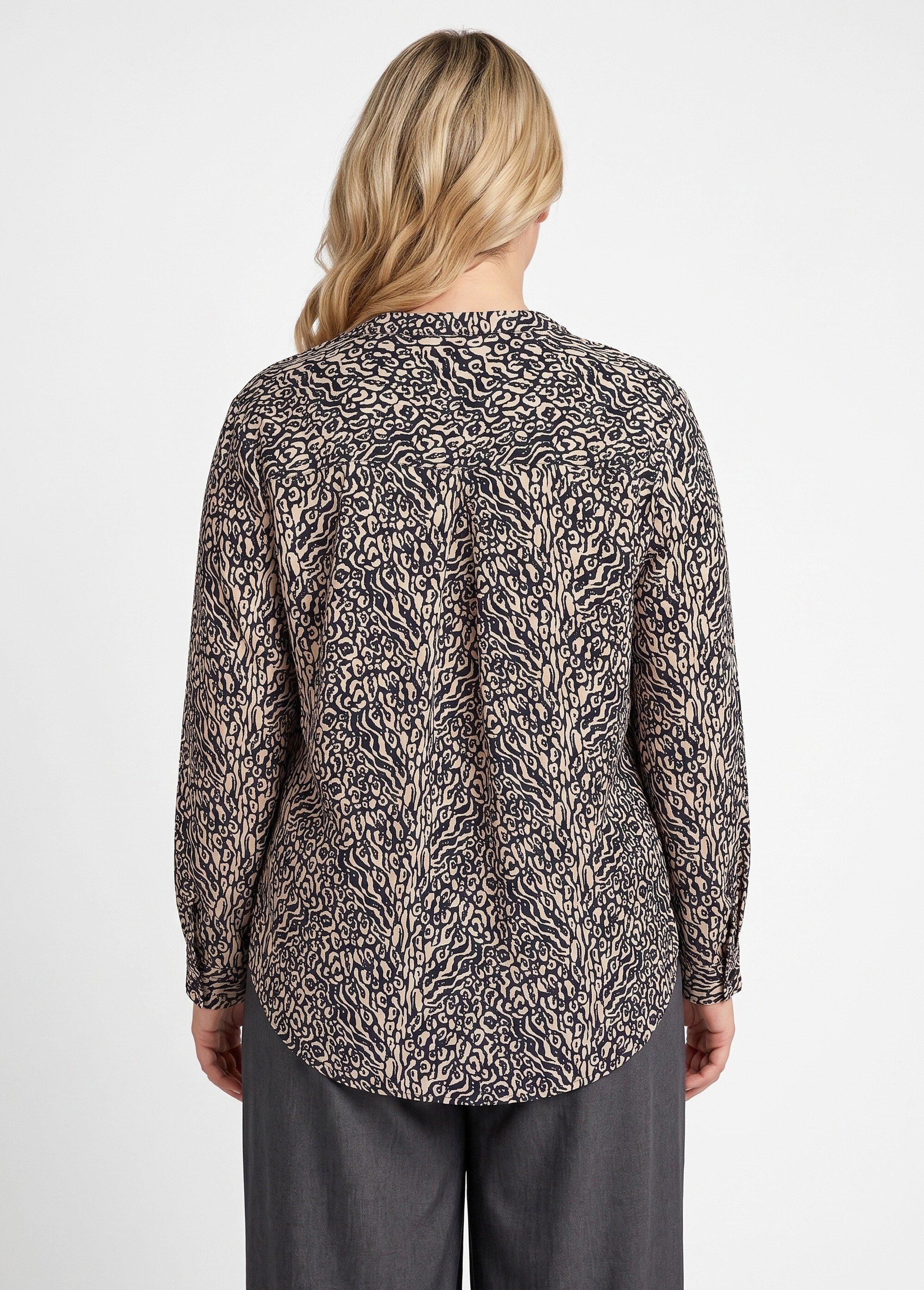 Chemisier motif animalier avec fil doré Femme Grande Taille Noir CHY-F704 DO1