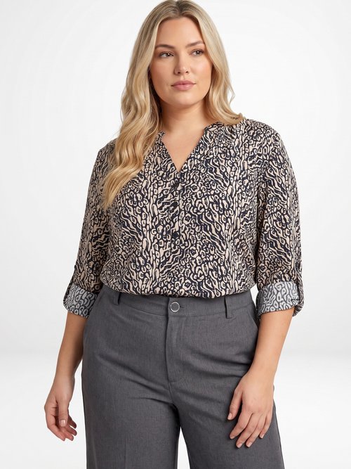 Chemisier motif animalier avec fil doré Femme Grande Taille Noir CHY-F704 FA1