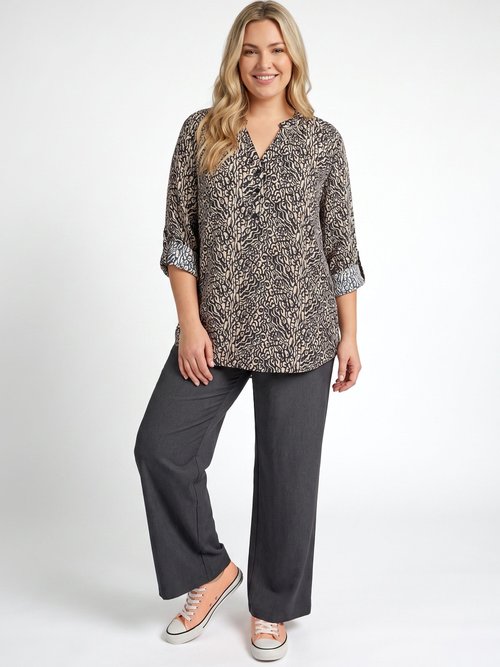 Chemisier motif animalier avec fil doré Femme Grande Taille Noir CHY-F704 SI1