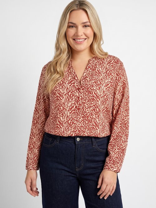 Chemisier motif animalier avec fil doré Femme Grande Taille Orange CHY-F704 FA1