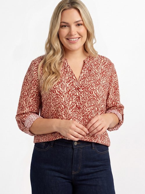 Chemisier motif animalier avec fil doré Femme Grande Taille Orange CHY-F704 MV1